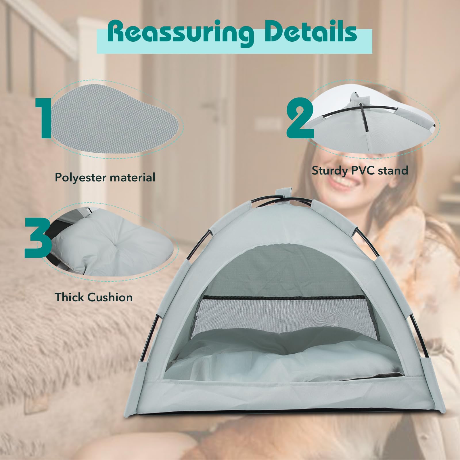 Portable Pet Teepee Tent for Dogs & Cats - Indoor Dog House with Thick Removable Washable Cushion | Perfect for Small Pets, Bedroom Decor & Cozy Pet Napping Spot