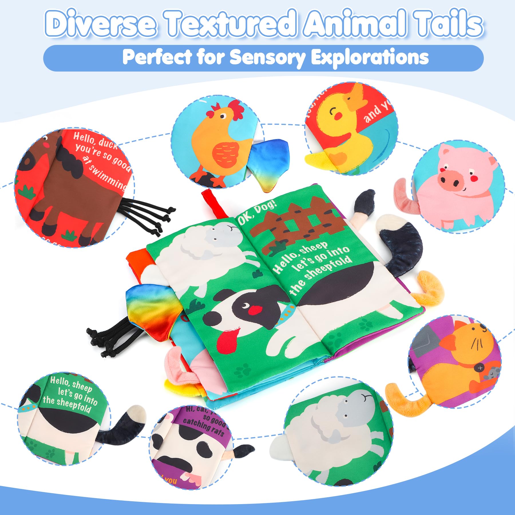 **Beiens Baby Cloth Books - Touch & Feel Crinkle Sensory Toys for Infants & Toddlers | Early Learning Interactive Books for Boys & Girls | Farm Tails Animal Theme | Perfect for Stroller, Car & Playtime**