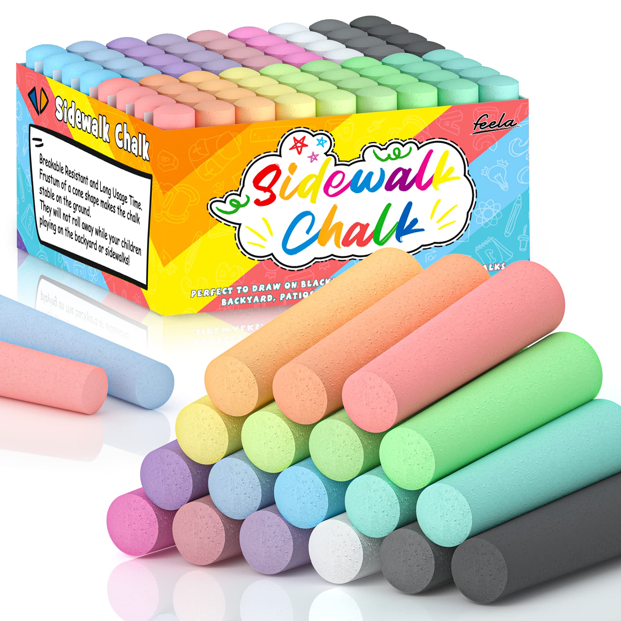 **Feela 72-Pack Jumbo Sidewalk Chalk for Kids - Non-Toxic, 18 Vibrant Colors - Outdoor Play, School Blackboard & Playground Fun - Perfect for Sidewalk Art, Hopscotch & Creative Play**