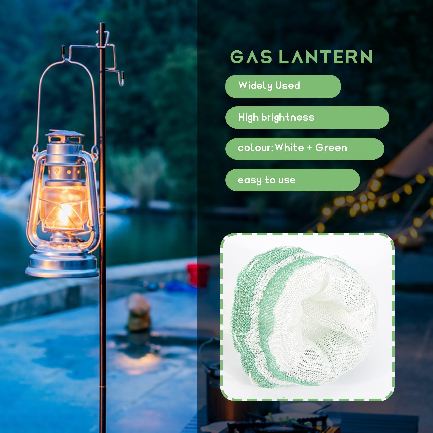20Pcs Propane Lantern Mantles - Replacement Gas Lantern Mantles for Outdoor Camping, Hiking, Backpacking - Fits Coleman, Gas & Propane Lanterns - Durable White & Green Mantles for Emergency Lighting & Nighttime Adventures