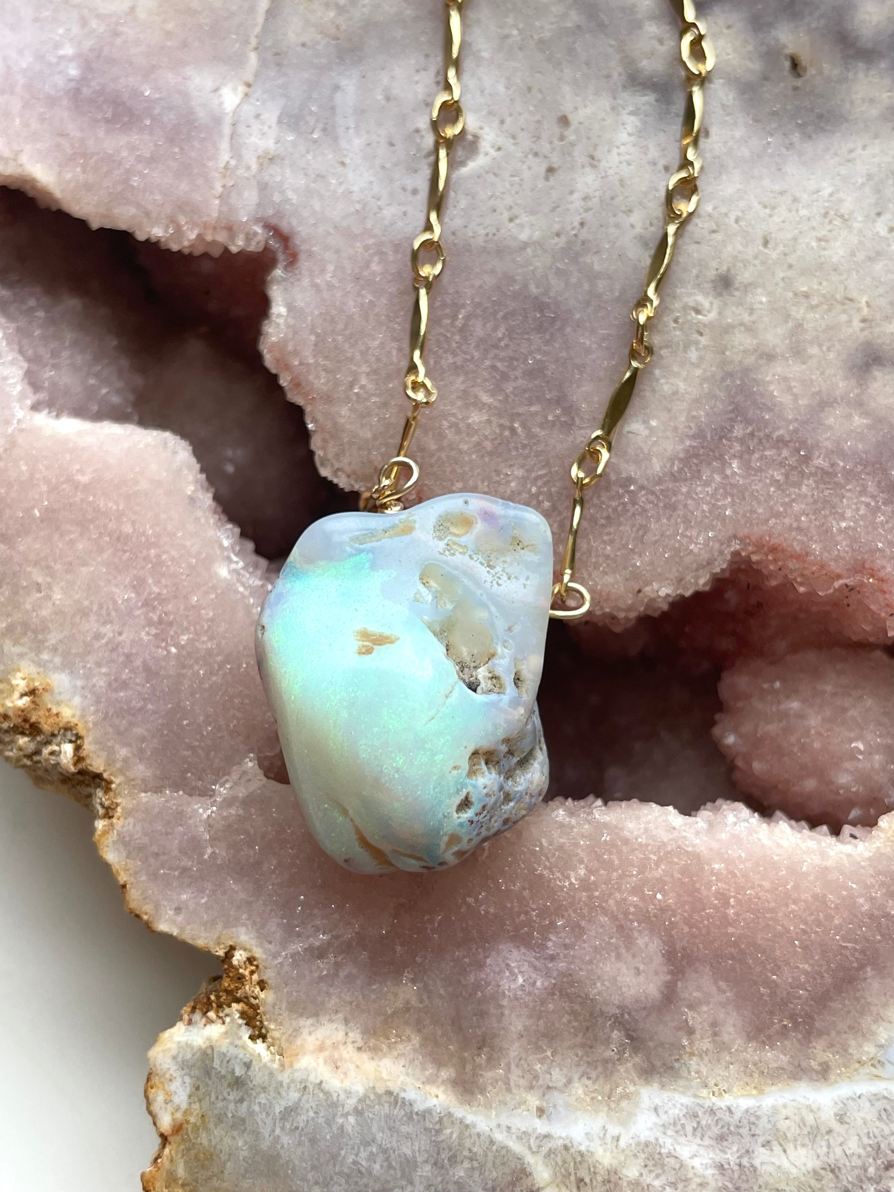 Genuine Australian Opal Necklace – Natural Raw Opal Jewelry for Women – Perfect for Weddings, Parties & Special Occasions