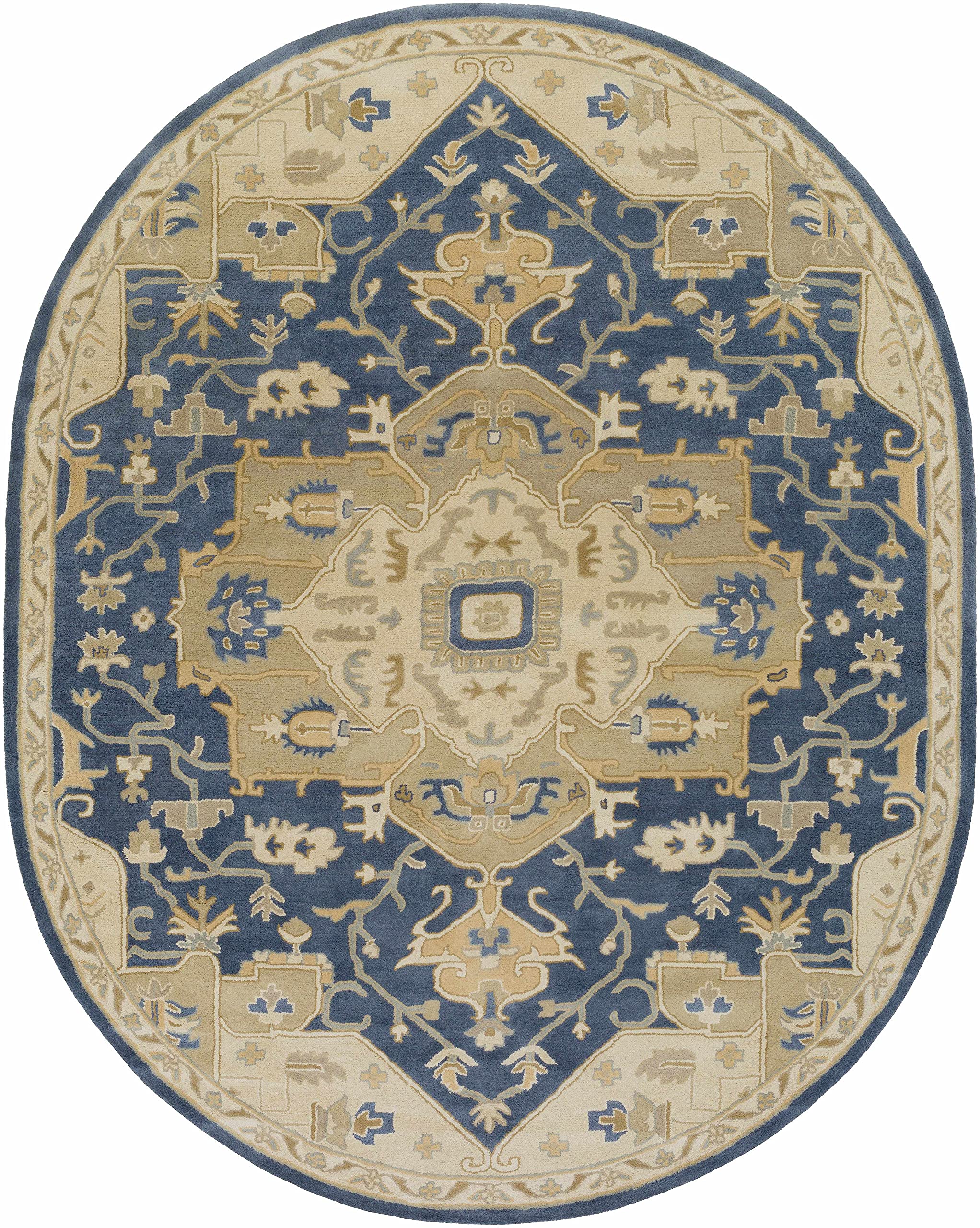 Premium Hauteloom Littleton Wool Area Rug 6' x 9' - Traditional Brown Blue Gray Handmade Rug for Living Room & Bedroom - Soft Durable Floor Covering for Home Decor, Cozy Comfort Underfoot