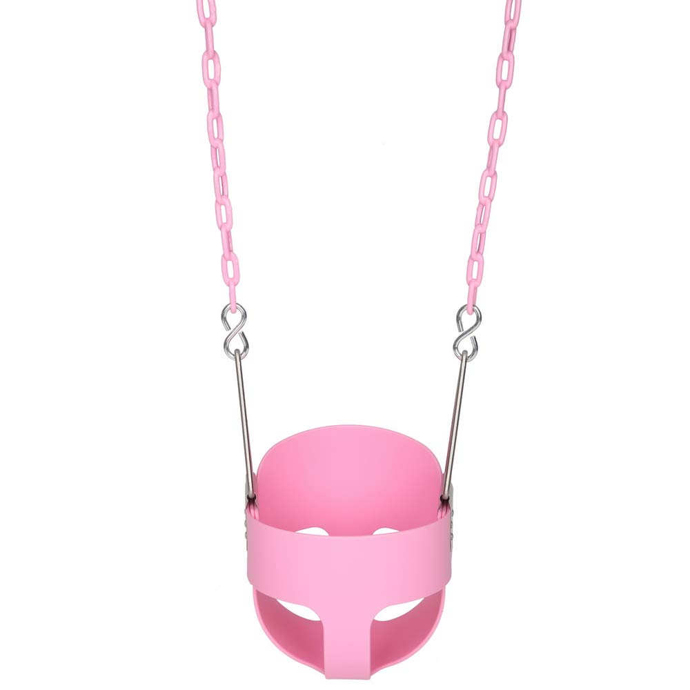 MORESAVE Pink Full Bucket Toddler Swing Seat - High Back Secure Baby & Kids Outdoor Swing Chair for Playground, Backyard, Park - Indoor/Outdoor Use for Toddlers & Children Ages 1-5 Years