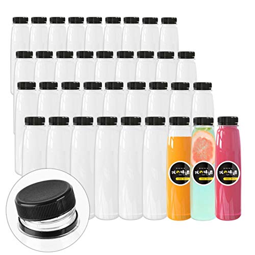 48 Pack 8oz Clear PET Plastic Juice Bottles with Black Tamper Evident Caps - Disposable Bulk Liquid Containers for Beverages, Essential Oils & DIY Projects - Perfect for Home Brewing, Crafting & Small Business Packaging