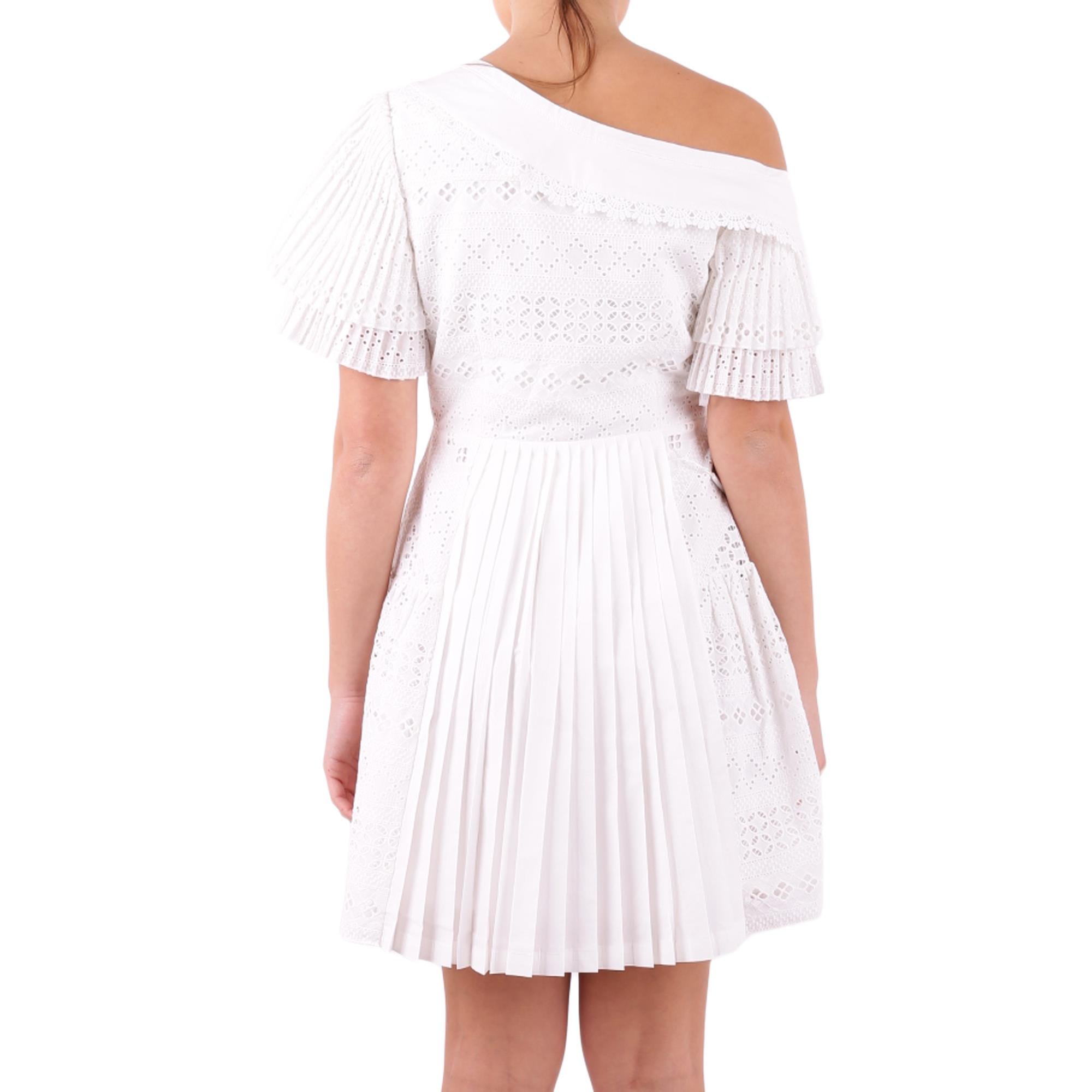 Elegant White One Shoulder Broderie Anglaise Dress - Size 8 | Perfect for Summer Weddings, Beach Vacations & Cocktail Parties
