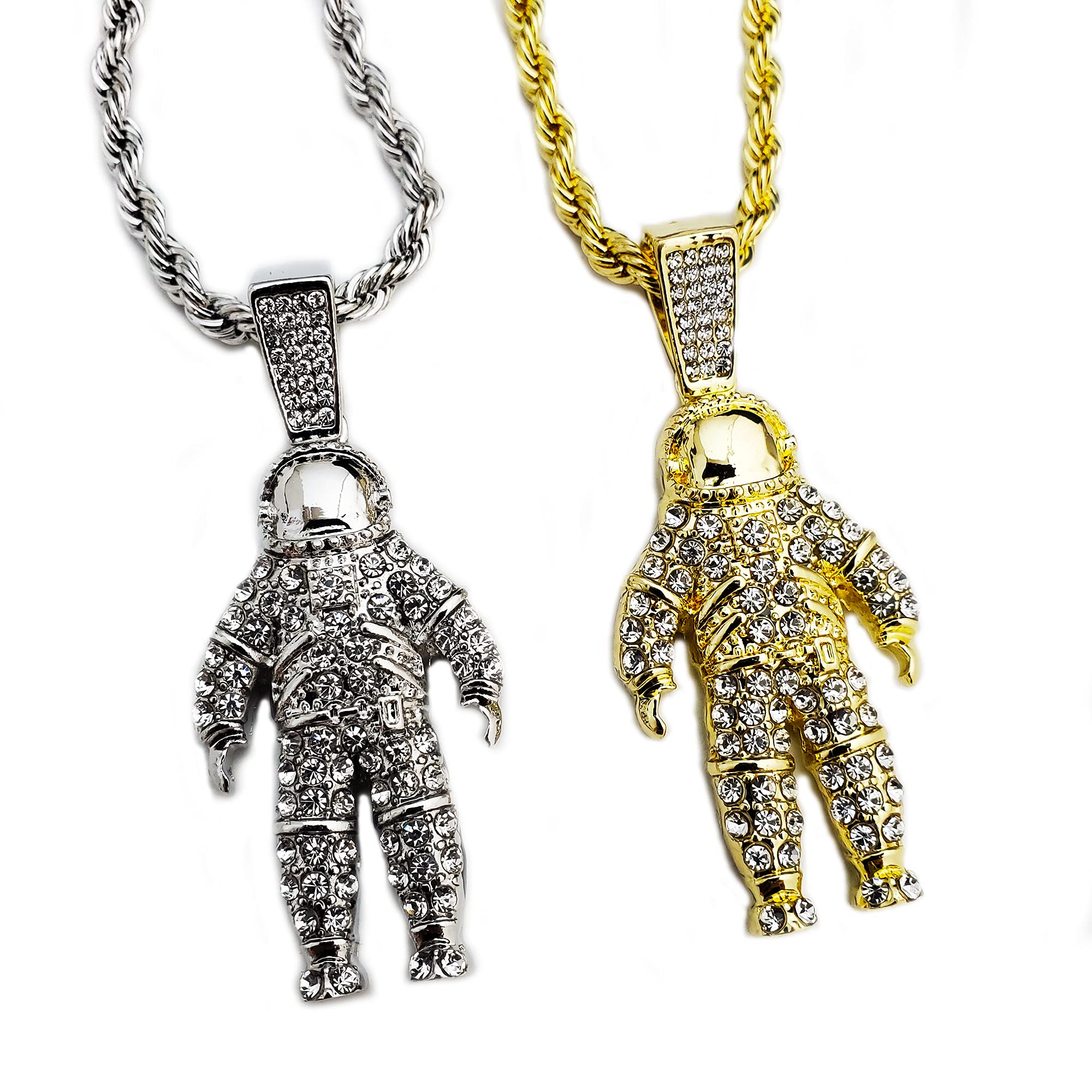 Hip Hop Iced Out Gold & Silver Plated Astronaut Pendant with 4mm 24