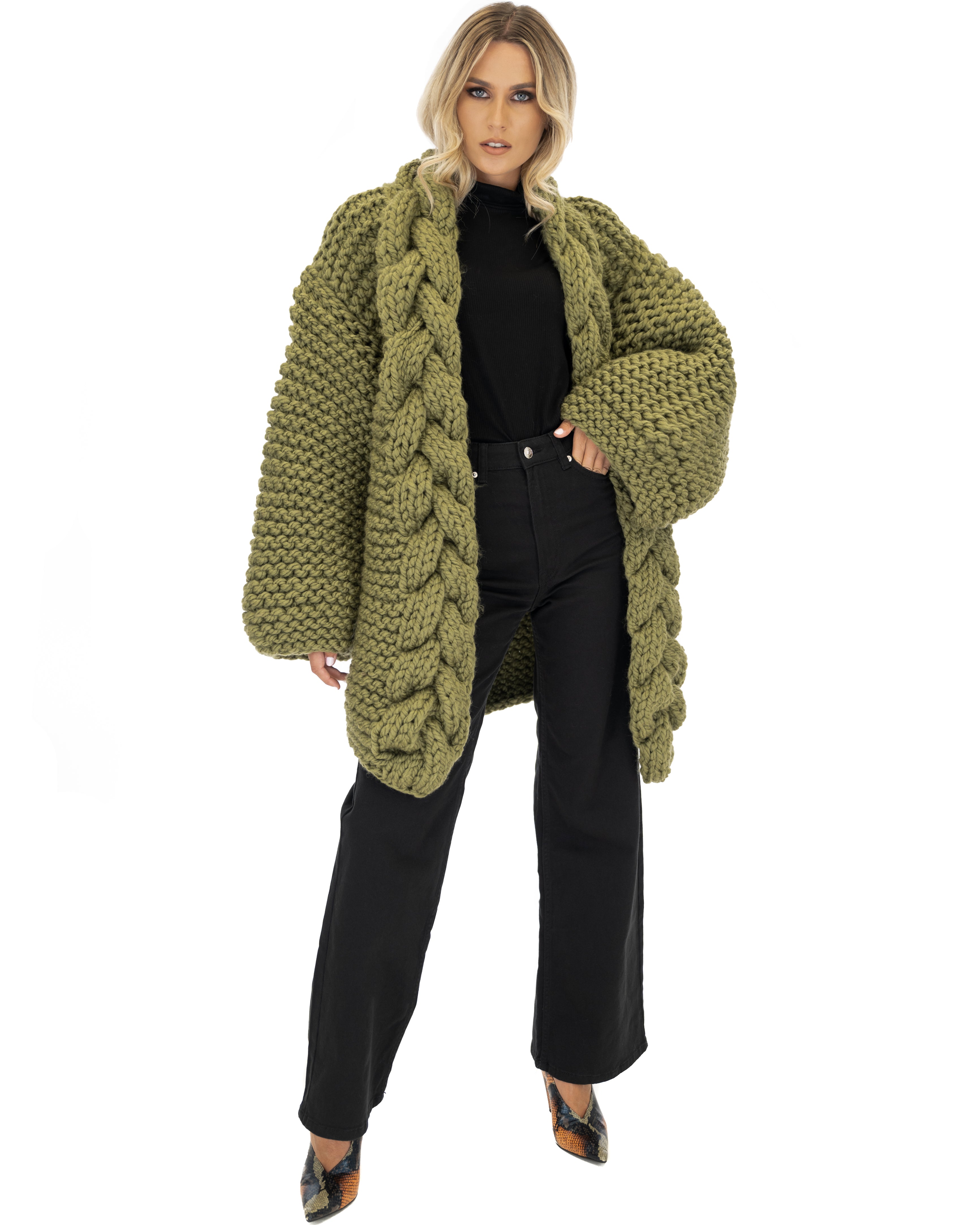 Women's Cable Knit Coat - Soft Wool Winter Jacket for Ladies - Perfect for Cold Weather, Office Wear & Casual Outfits