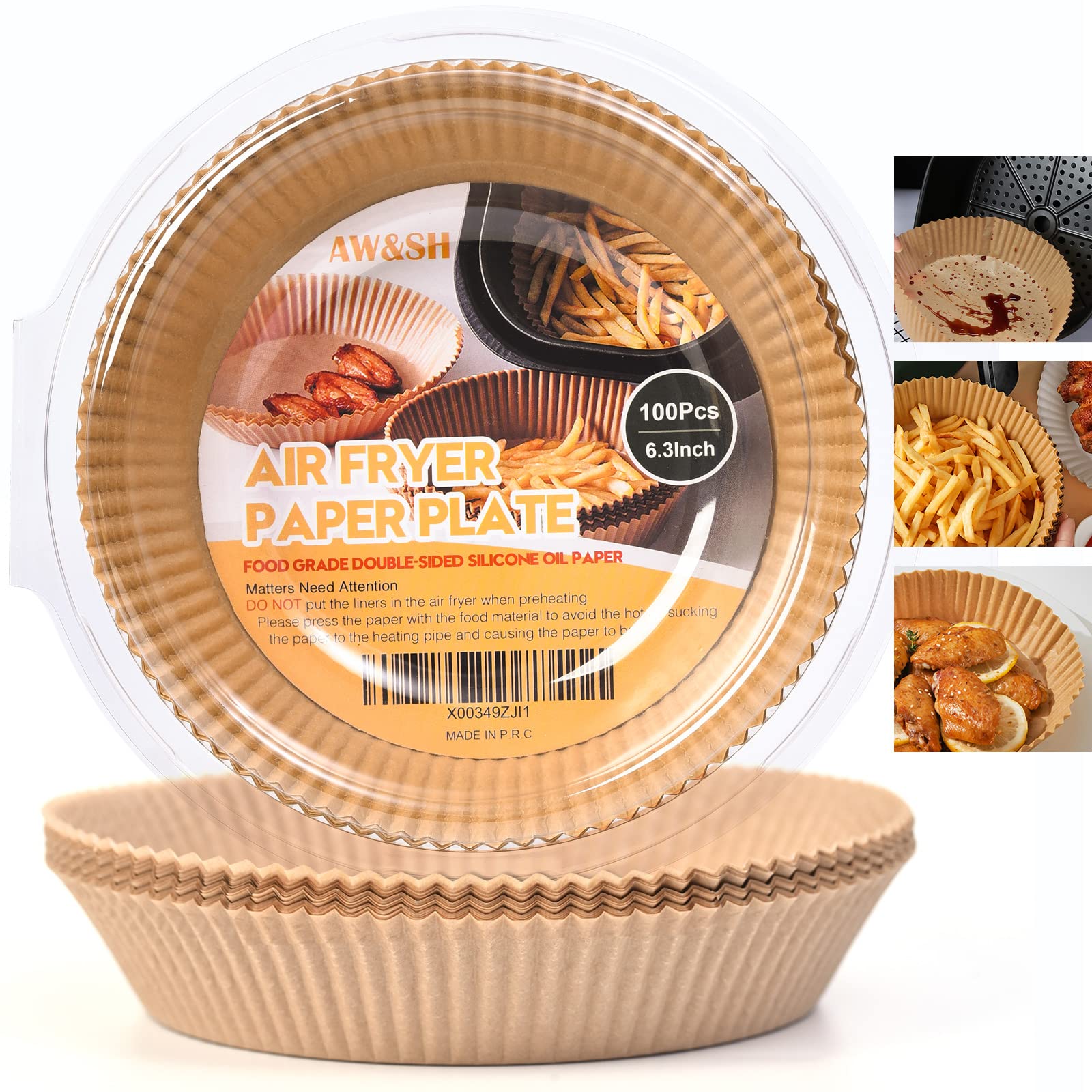 100PCS AW&SH Air Fryer Liners - 6.3 Inch Disposable Parchment Paper for Air Fryer | Perfect for Cooking, Baking & Healthy Meals