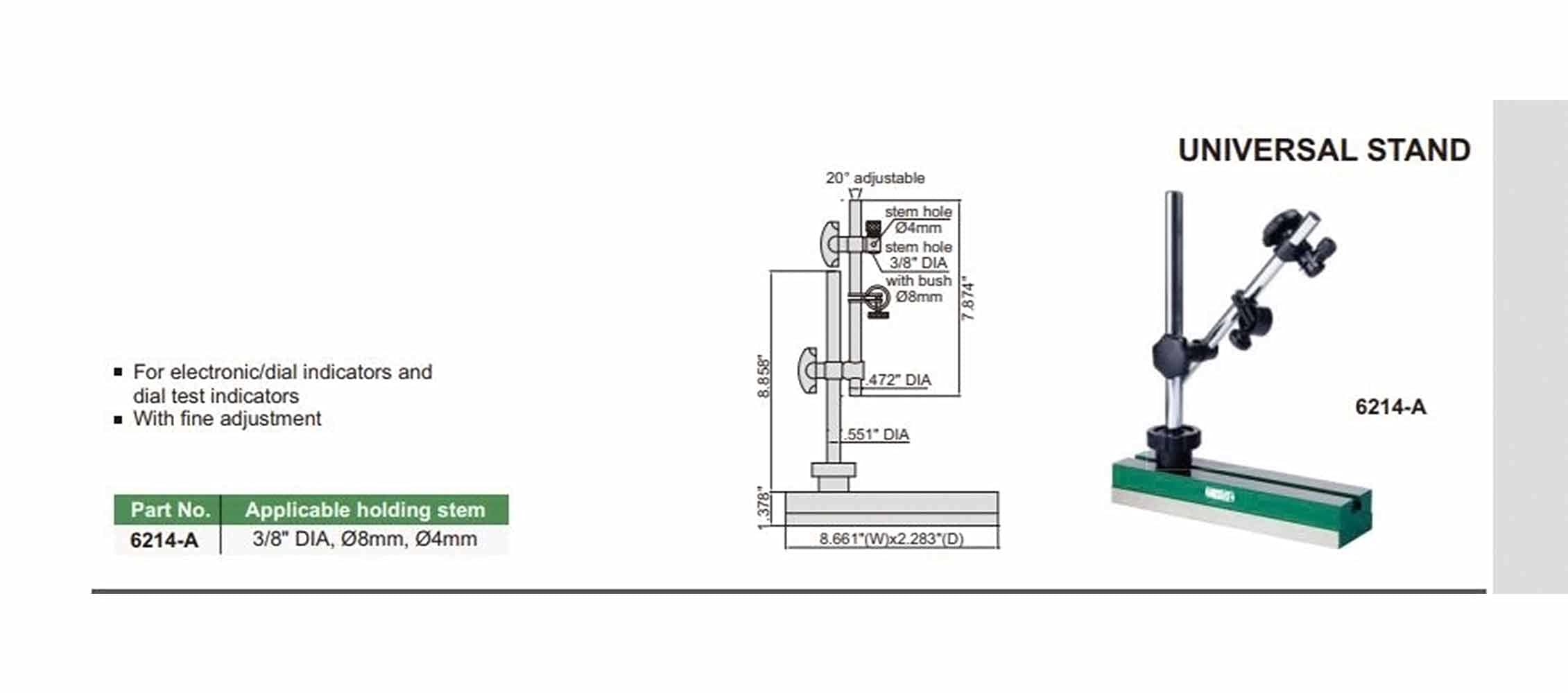 INSIZE 6214-A Universal Stand with 3/8