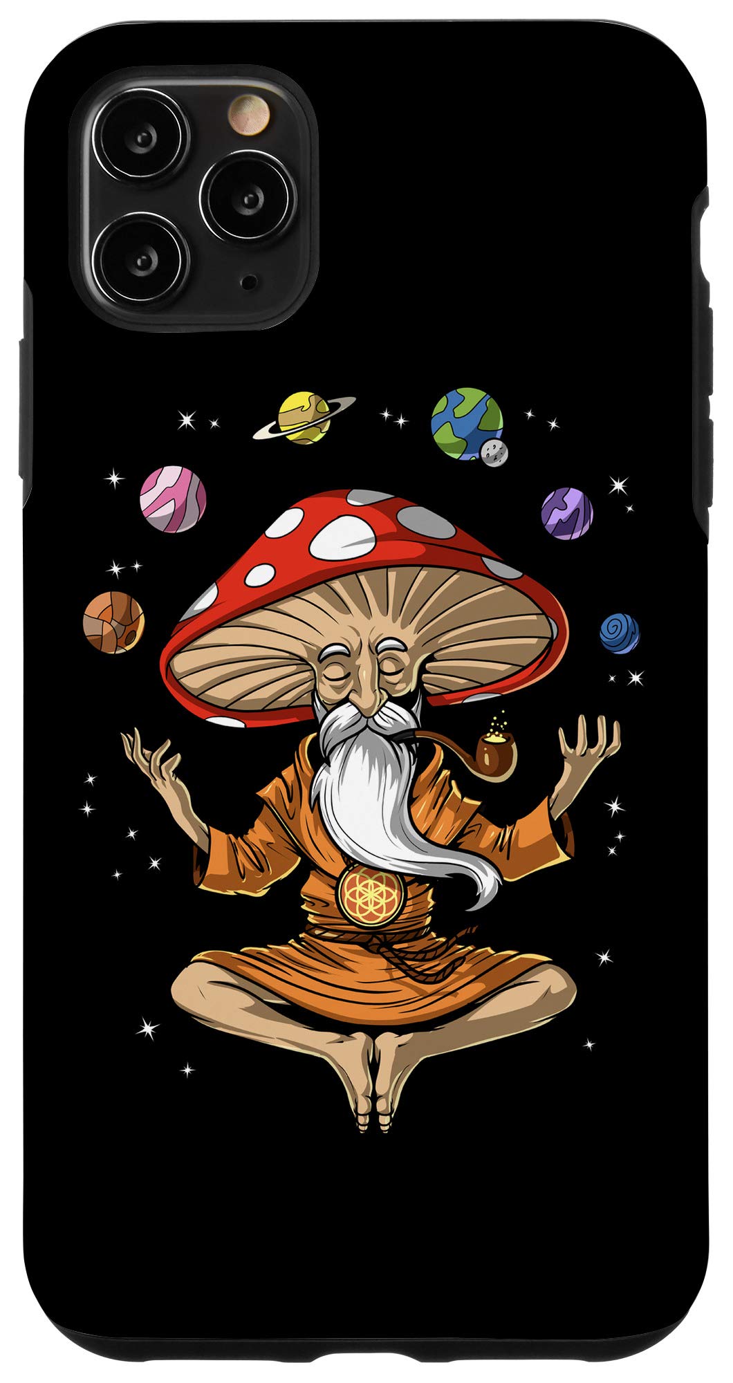 iPhone 11 Pro Max Case - Mushroom Buddha Zen Yoga Meditation Design - Psychedelic Hippie Fungi Phone Cover for Yoga Lovers & Spiritual Seekers