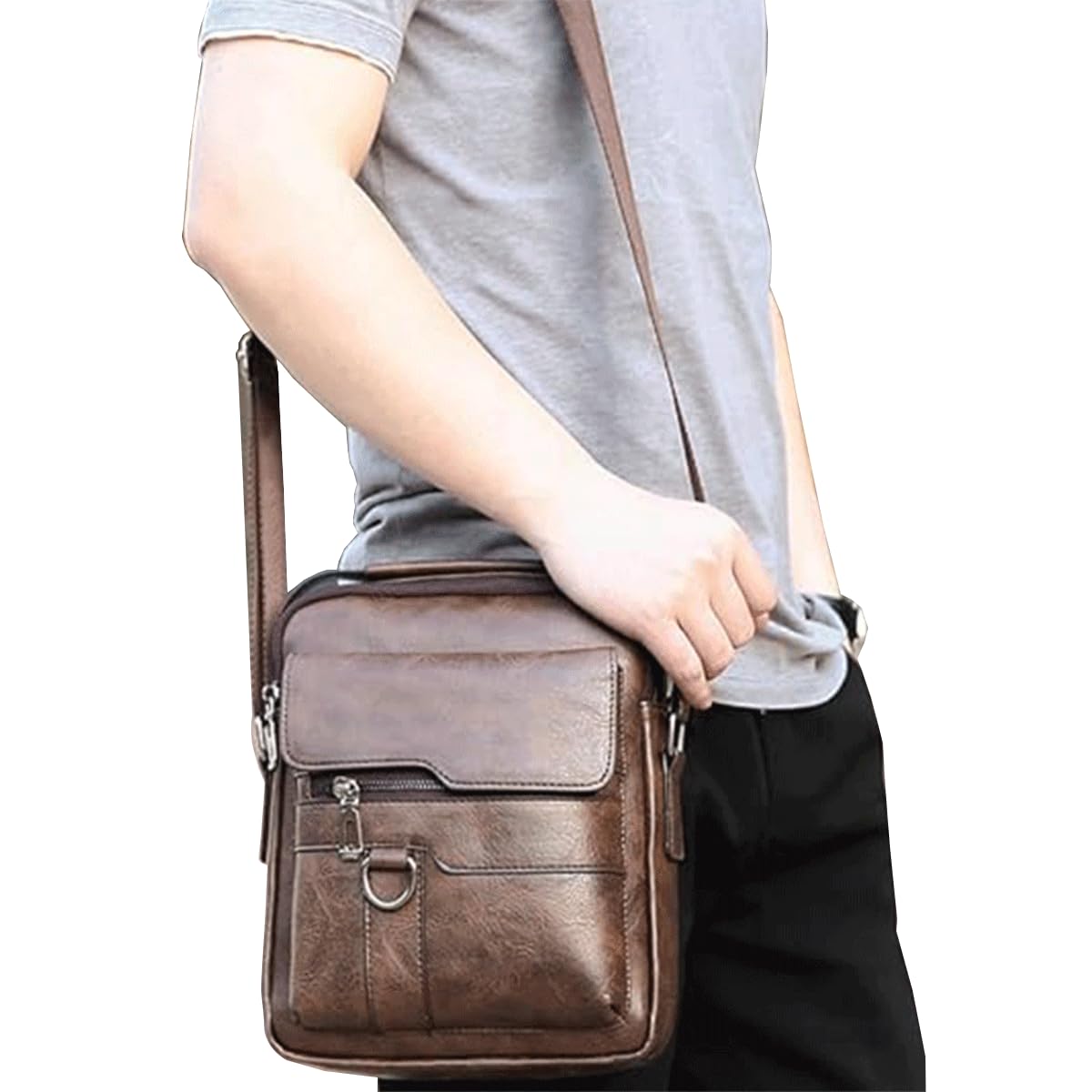 Men's Vintage Leather Shoulder Bag - Crossbody Messenger for Travel & Daily Use