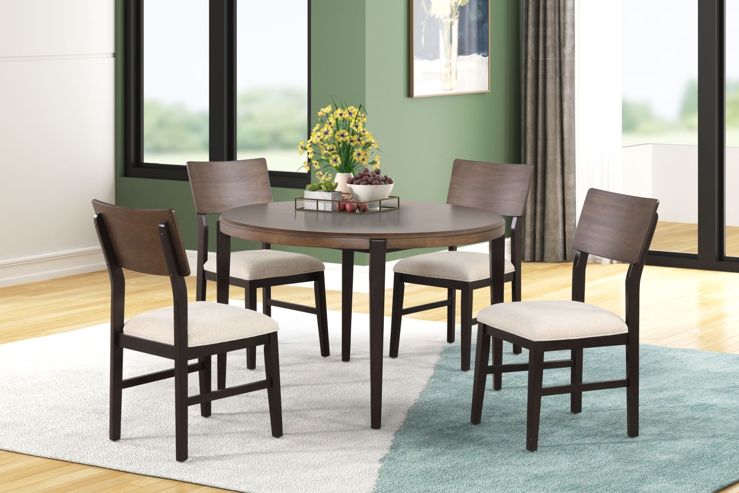 Arabella 5-Piece Round Outdoor Dining Set - Black & Brown Patio Furniture for Garden, Backyard, and Poolside Dining