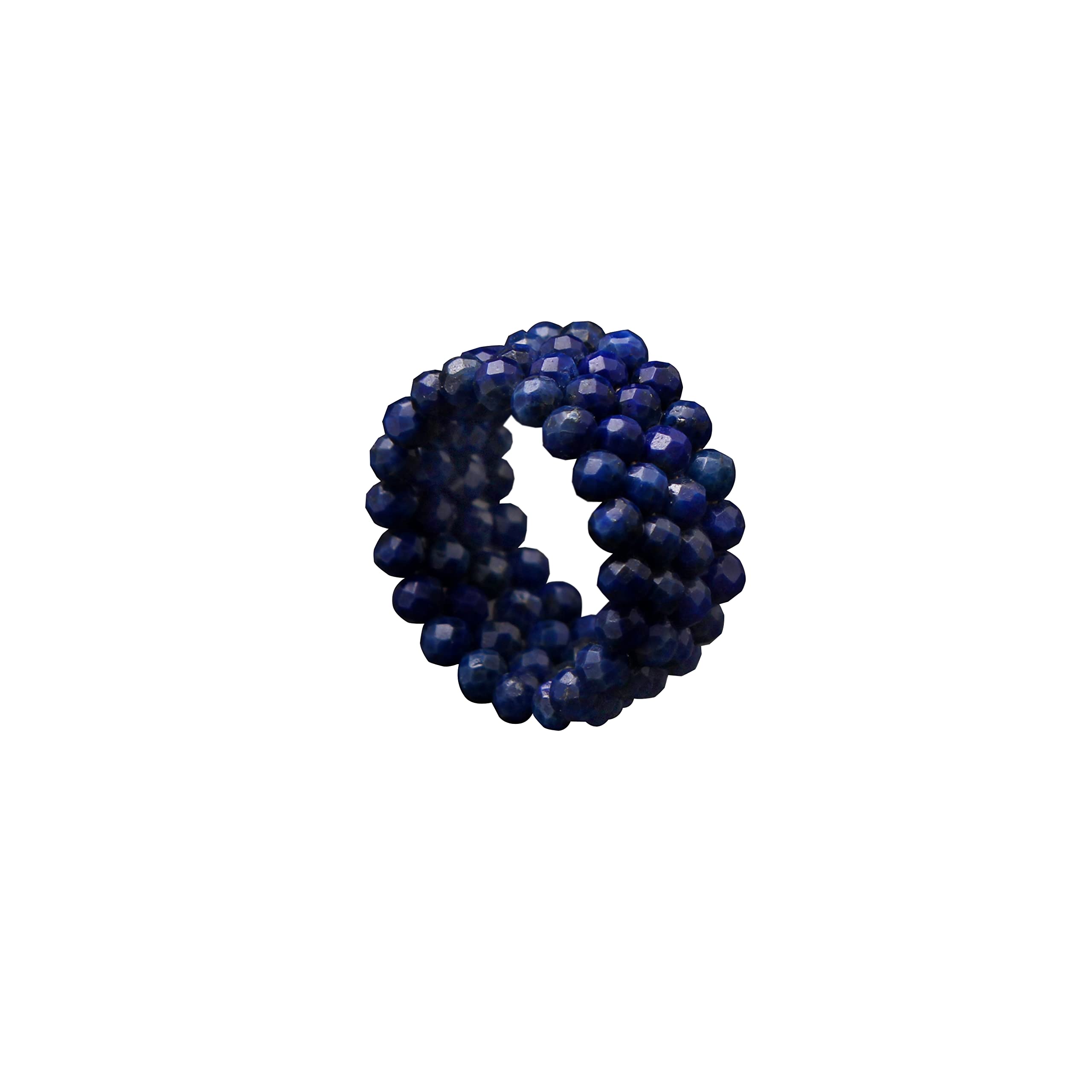 Natural Lapis Lazuli Beaded Ring - 3mm Micro Faceted Round Gemstone Adjustable Wire Ring for Men & Women | Healing Crystal Jewelry, Handmade Semi-Precious Stone Ring for Meditation, Yoga & Spiritual Gifts