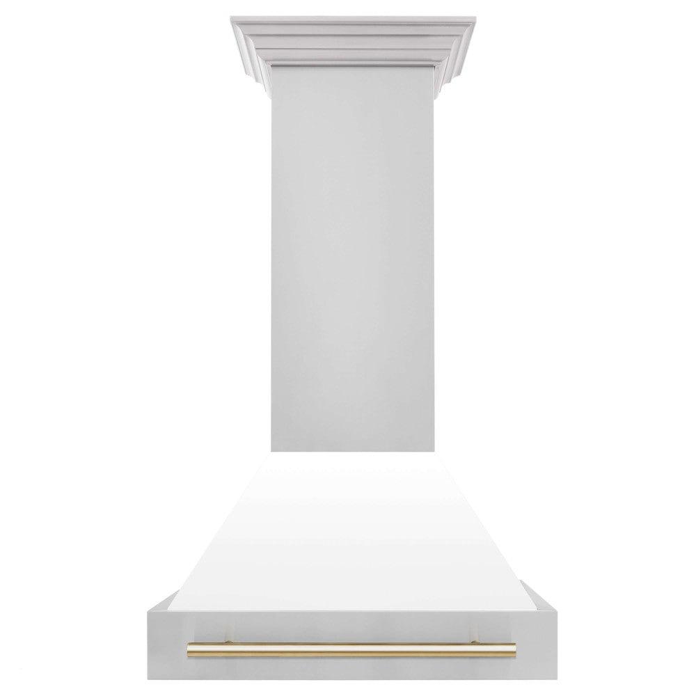 ZLINE Autograph Edition 30-Inch Stainless Steel Range Hood with White Matte Shell & Accent Handle (8654STZ WM30) - Premium Kitchen Ventilation for Modern Homes