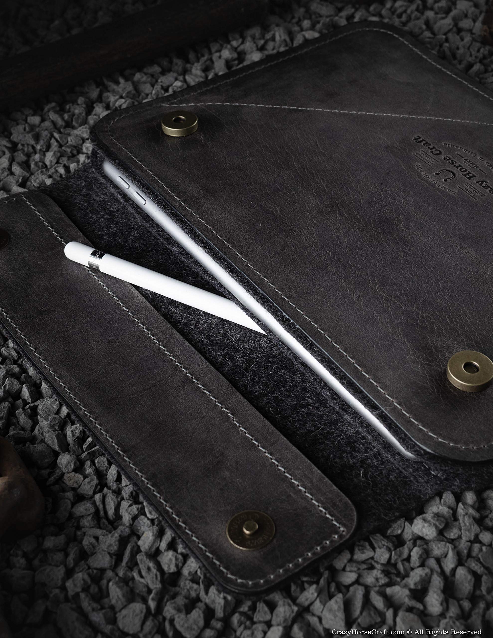 Premium Leather iPad Pro 12.9 Case (Stone Grey) & Wool Felt Sleeve for iPad Pro 11 | Durable Tablet Bag for iPad 10.2 | Crazy Horse Leather Cover for New 2020 iPad Air 10.9 | Perfect for Work, Travel & School Accessories