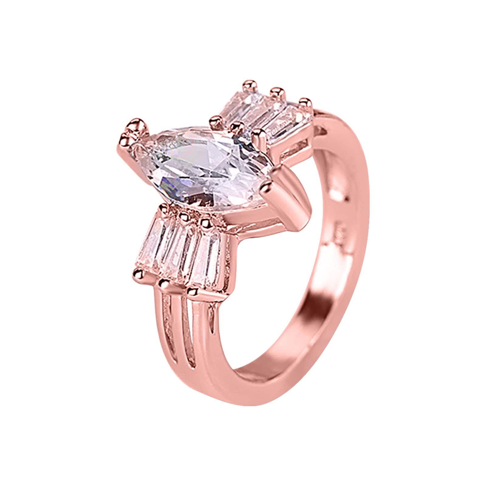 Elegant Round Cut Zircon Engagement Ring Set for Women - Rose Gold Wedding Band, Thin Diamond Accent Ladies Jewelry (Size 7) | Perfect for Proposals, Anniversaries & Bridal Accessories