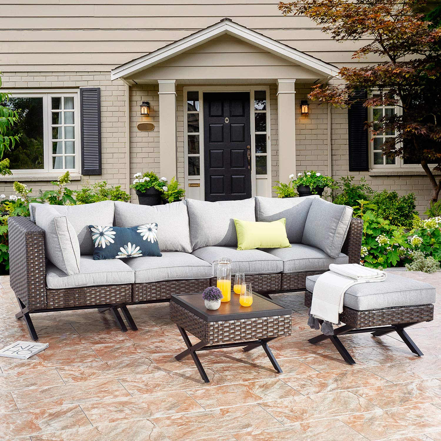 PatioFestival Modern Outdoor Furniture Set - 6-Piece X-Shape Leg Conversation Set with All-Weather Frame for Patio, Garden & Backyard Relaxation