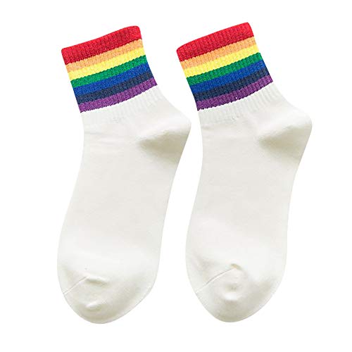 Atezch Unisex Rainbow Striped Cotton Ankle Socks - Warm Winter Christmas Socks for Men & Women - Cozy Holiday Fashion Gift for Stocking Stuffers, Office Wear & Casual Outfits