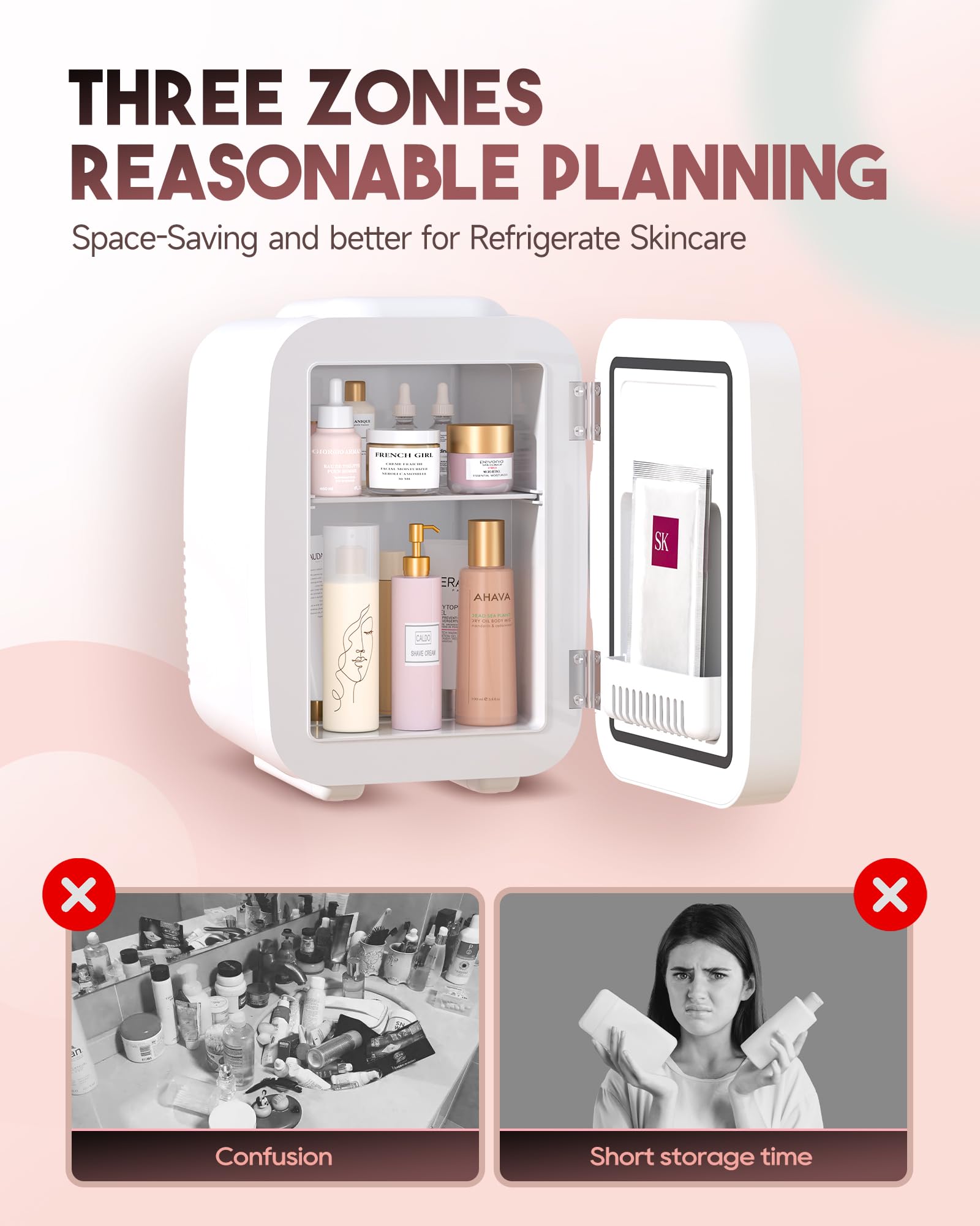Mini Skincare Fridge with Dimmable LED Light Mirror - 4L/6 Can Portable Cooler & Warmer for Makeup, Cosmetics, Food - Perfect for Bedroom, Office, Car & Dorm - Keep Your Skincare Fresh & Organized