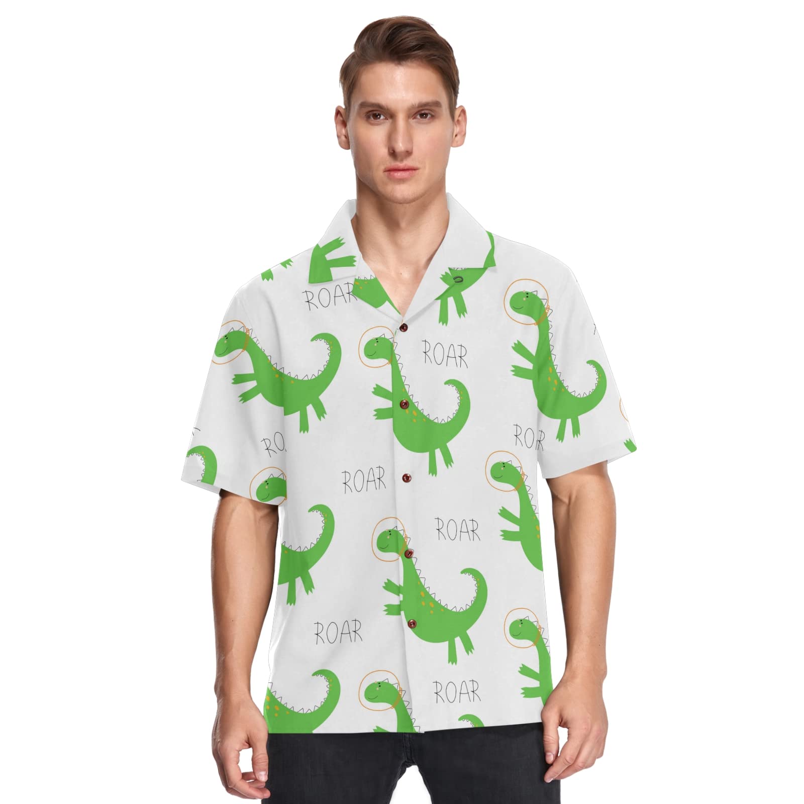 Stylish Dinosaur Print Men's Hawaiian Shirt - Breathable Casual Button Down Shirt for Summer, Beach, Vacation & Tropical Parties (Size S)