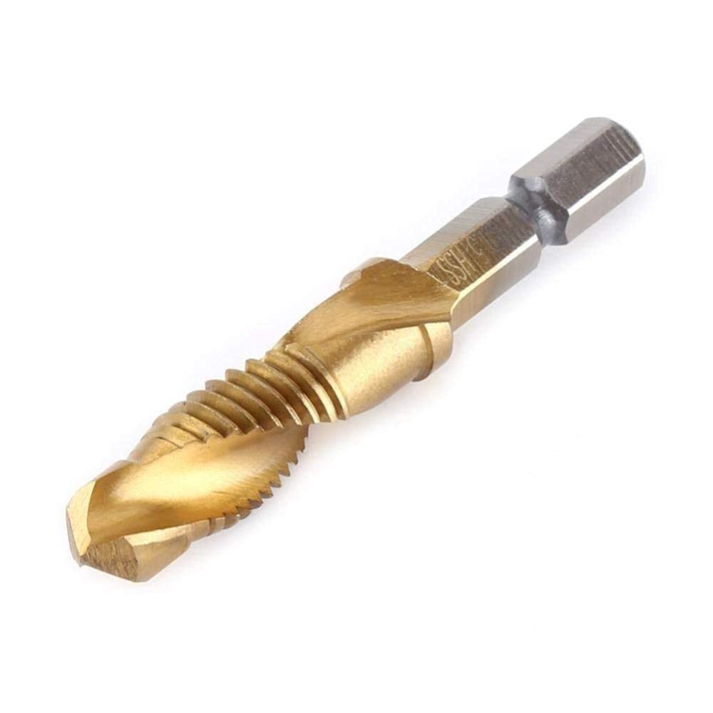 6Pcs Titanium Plated M3-M10 Hex Shank Drill Bit Set - Screw Tap & Countersink Bits for Woodworking, Metal & DIY Projects | Perfect for Cabinetry, Furniture Making & Home Repairs