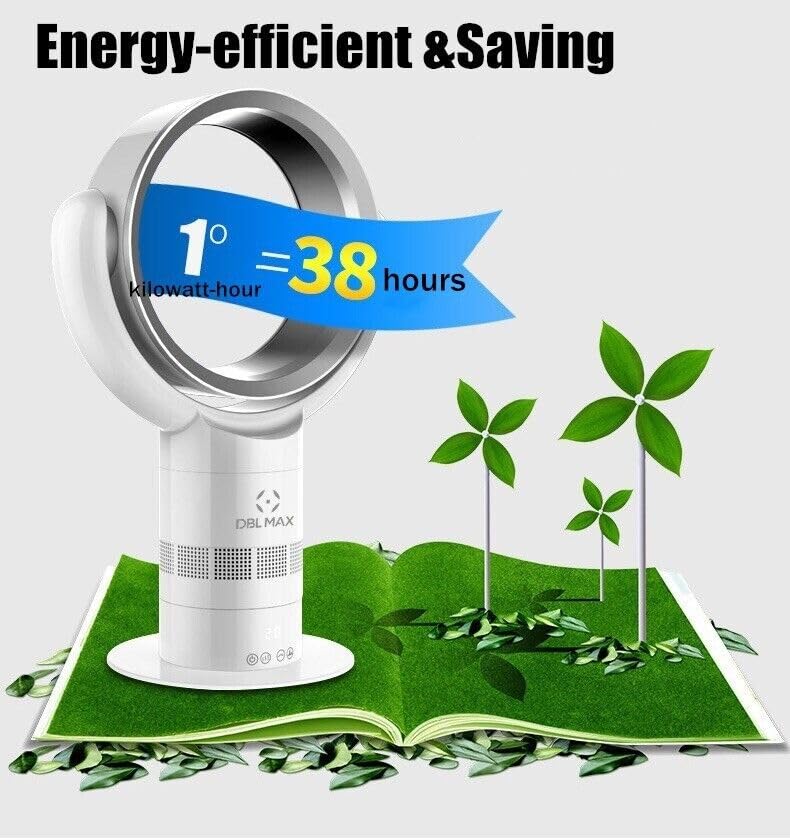 DBL MAX PRO Halo Bladeless Cooling Desk Fan - Ultra Quiet USB Fan for Office, Home & Bedroom - White & Silver - Perfect for Work, Study & Sleep
