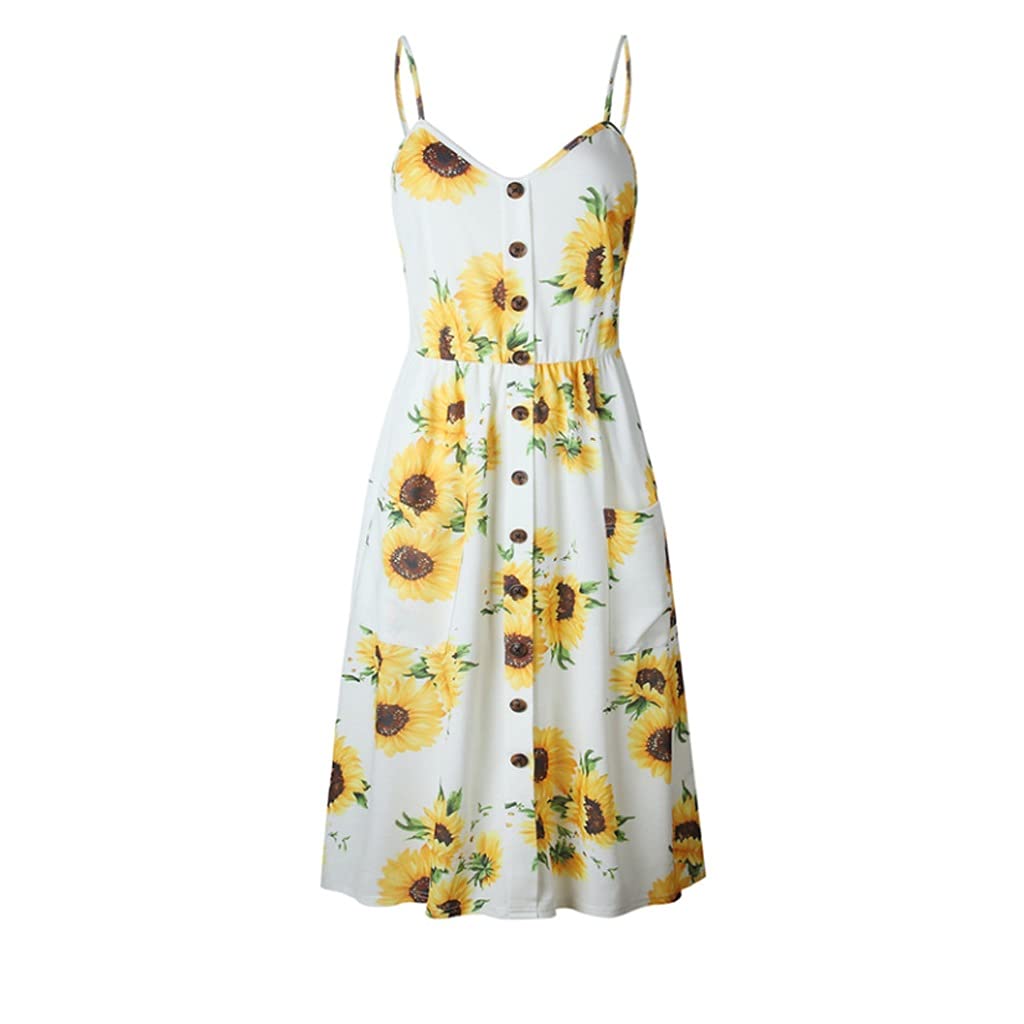 Retro Casual Skirt for Women - Printed Suspender Beach Dress Summer Outfit (White, Large) | Perfect for Beach Vacations, Picnics & Summer Parties