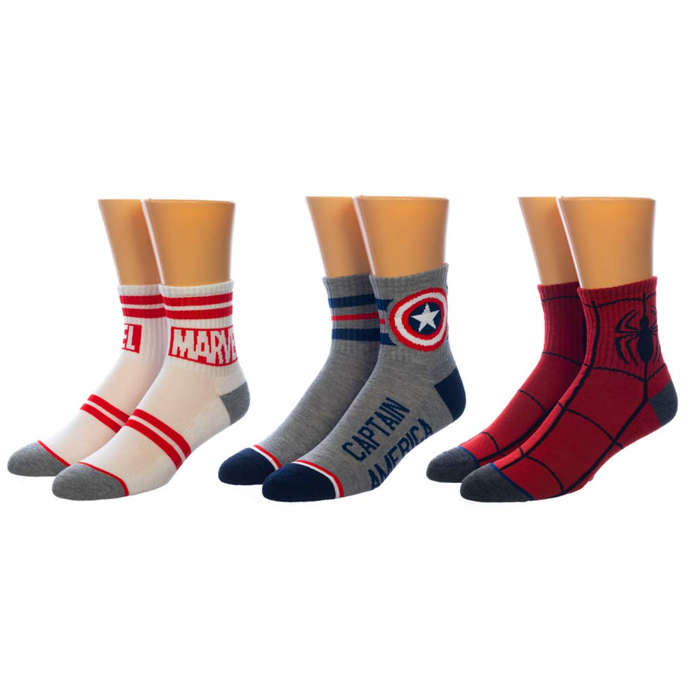 Marvel Quarter Men's 3-Pack Cotton Crew Socks - Superhero Graphic Ankle Socks for Casual Wear, Gym & Everyday Comfort