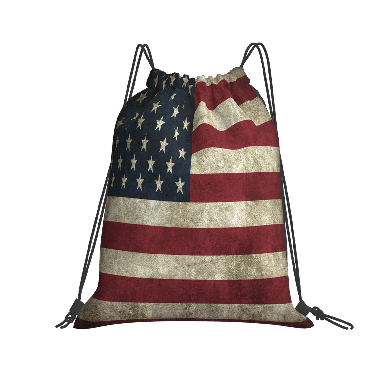 Vintage American Flag Drawstring Backpack - USA Patriotic Cinch Sack Polyester Sports Gym Bag for Men, Women, Teens & Kids - Perfect for Yoga, Gym, Beach, Travel & School Activities by YIEASY