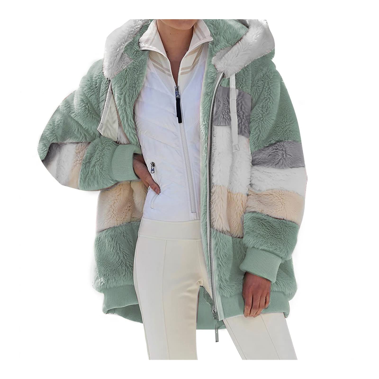 Women's Plus Size Fleece Jacket - Full Zip Sherpa Hoodie with Pockets | Cozy Oversized Fluffy Coat for Winter, Outdoor Activities & Casual Wear