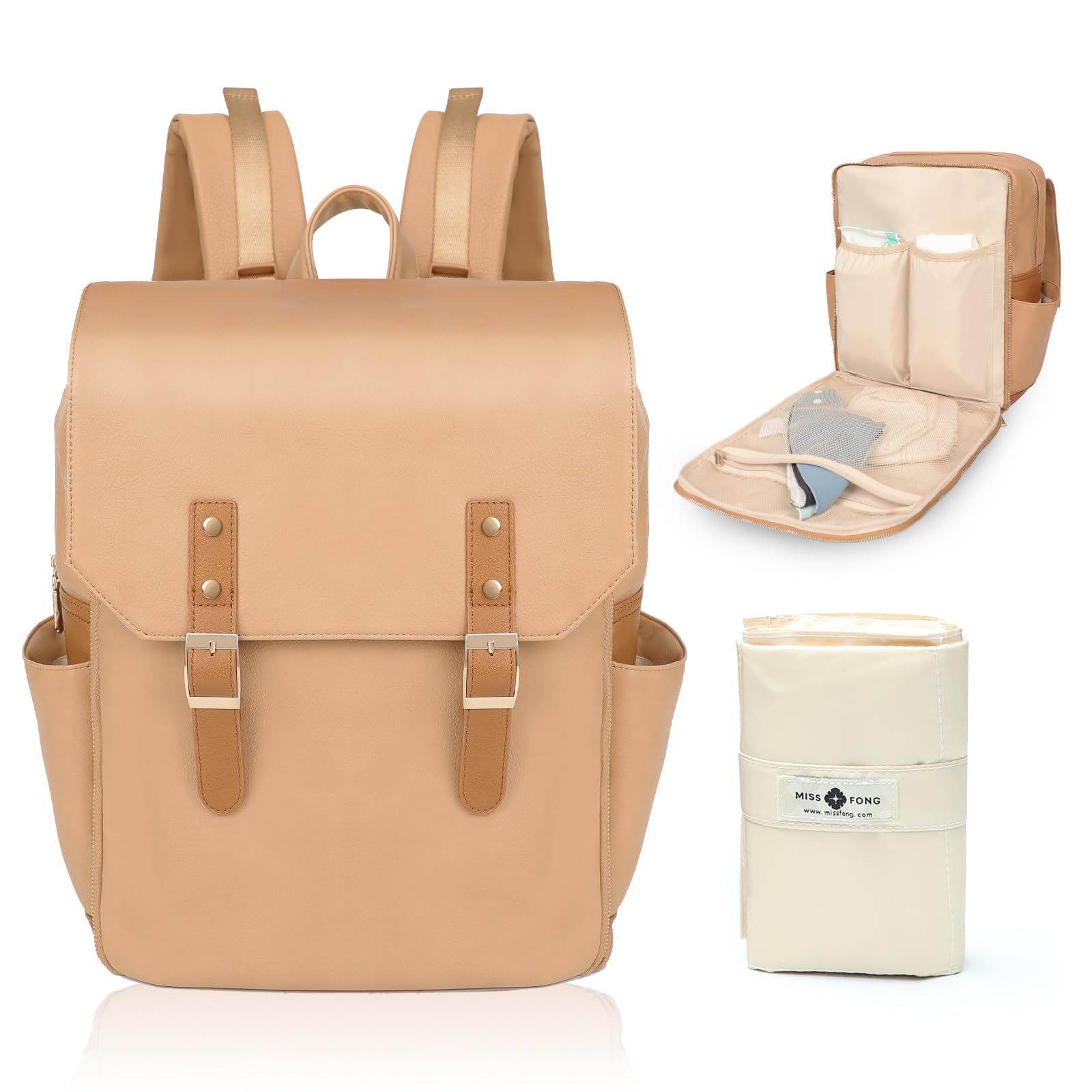 Miss Fong Large Capacity Diaper Bag Backpack with Insulated Pockets - Perfect for Baby Essentials, Travel & Parenting On The Go