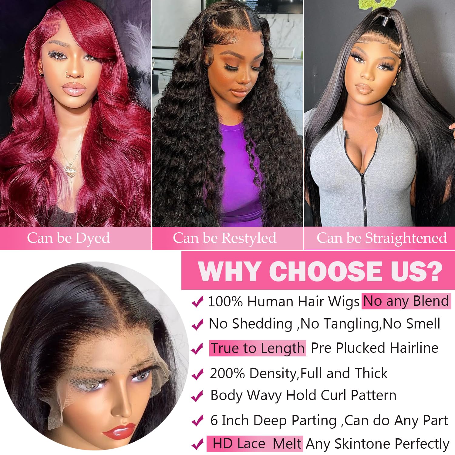 28 Inch 13x6 HD Lace Front Wigs Human Hair - 200% Density Glueless Pre-Plucked with Baby Hair | 100% Virgin Human Hair Lace Wig for Women | Perfect for Daily Wear, Cosplay & Special Occasions