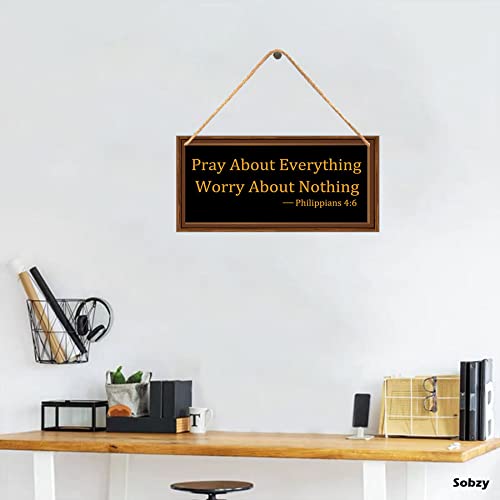 Pray About Everything Worry About Nothing Wooden Wall Sign - Farmhouse Style Bible Verse Home Decor - Christian Inspirational Sign for Living Room, Bedroom, Office - 5.9x11.8 Inch Rustic Wood Plaque