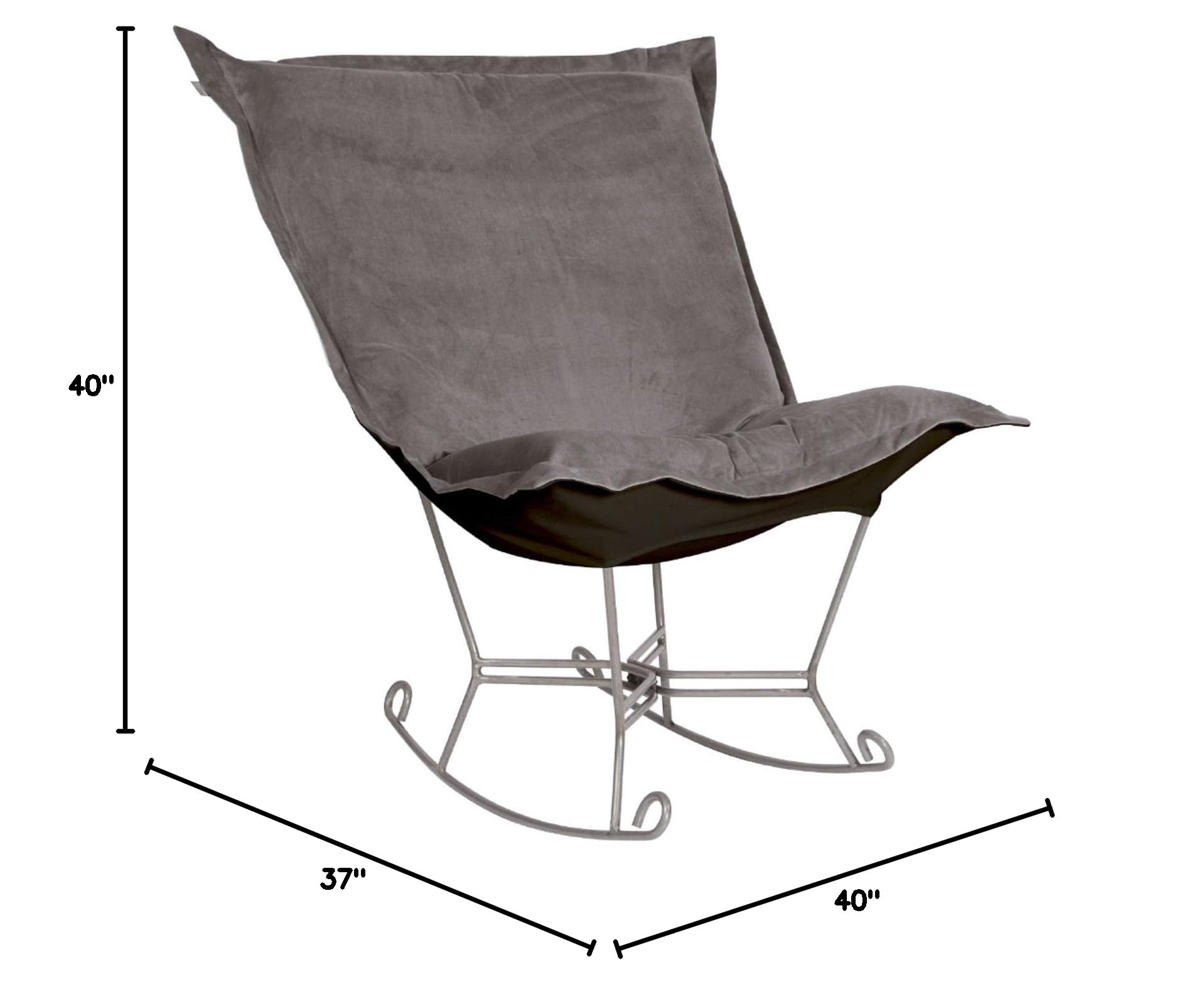 Howard Elliott Scroll Puff Rocker Seating Chair with Cover - Titanium Frame Butterfly Chair for Patio, Camping, Indoor & Outdoor Use - Multipurpose Furniture for Home, Garden, and Beach (Bella Pewter)