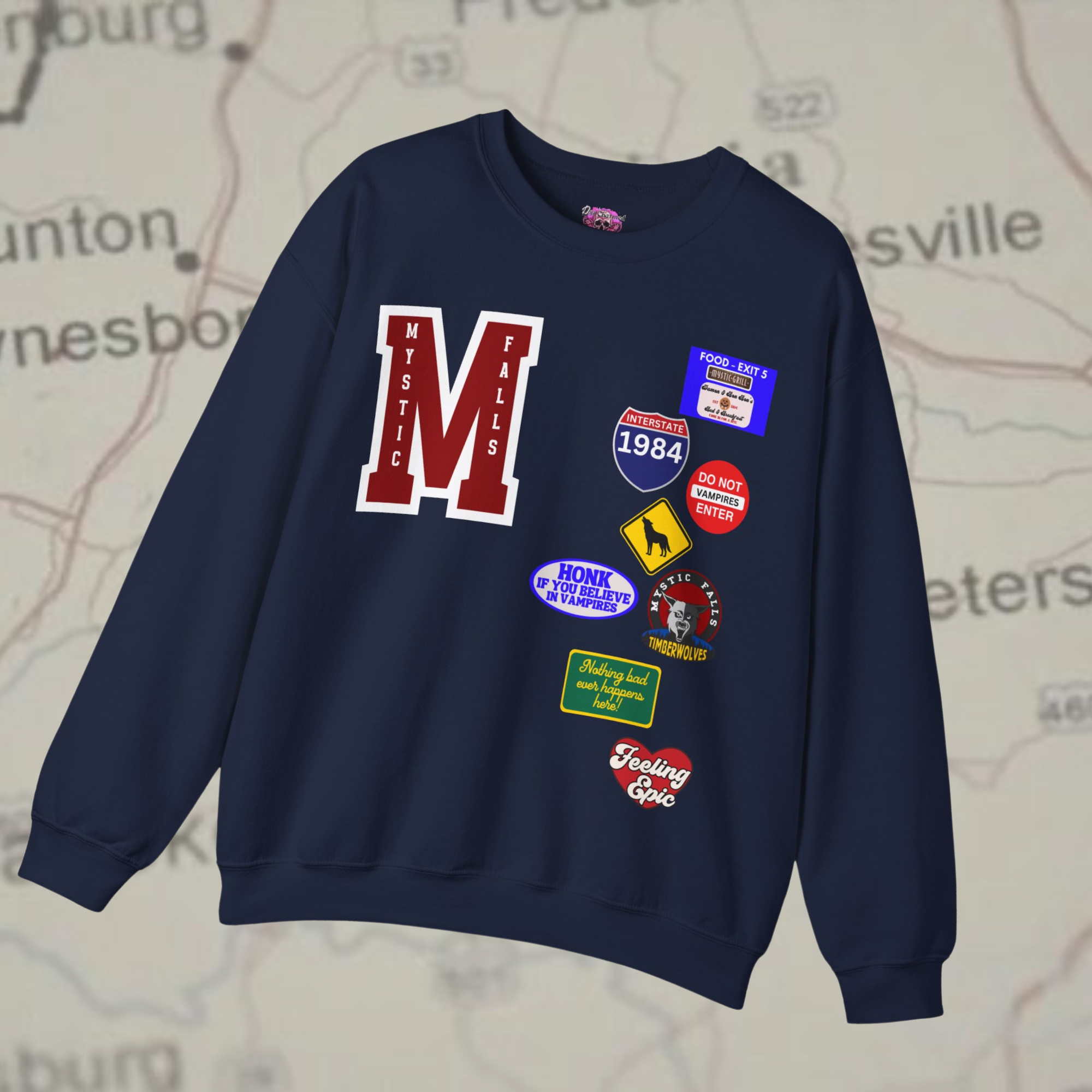 Mystic Falls Roadtrip Crewneck Sweatshirt - Comfortable Unisex Pullover for Travel & Adventure | Perfect for Road Trips, Camping & Outdoor Activities