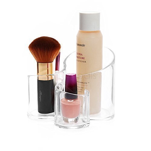 NETXE Acrylic Makeup Brush Organizer with Nail Polish & Lipstick Holder - 12 Slot Cosmetic Brush Stand for Eyeliner, Lip Gloss & Beauty Tools | Perfect for Vanity, Bathroom & Travel Makeup Organization