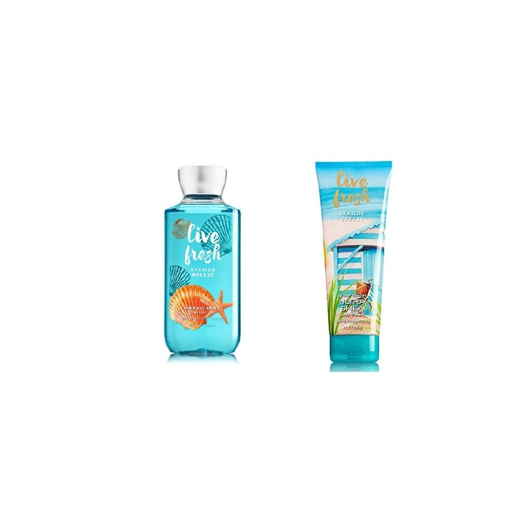 Bath & Body Works LIVE FRESH SEASIDE BREEZE Body Cream & Shower Gel Gift Set - Moisturizing Lotion & Refreshing Body Wash Duo for Women, Perfect for Daily Skincare Routine & Spa Day at Home