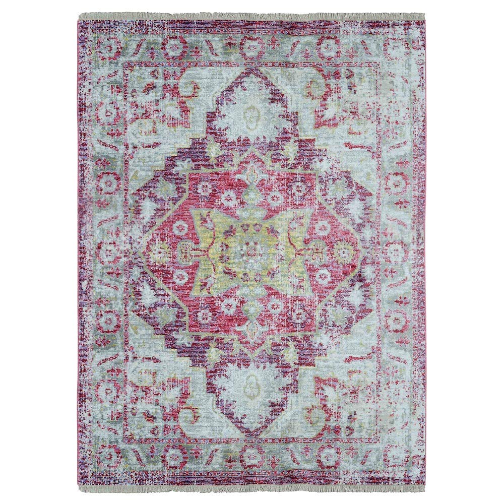 Machine Made Polyester Area Rugs 9'x12' Rectangle - Pink Oriental Traditional Design Low Pile Carpet for Living Room, Bedroom, Dining Room | Soft & Durable Home Decor (M00073)