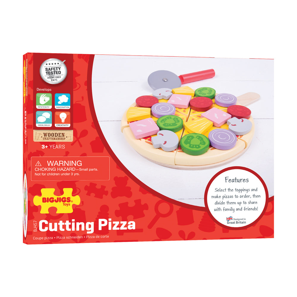 Bigjigs Wooden Pizza Cutting Play Set for Kids - Pretend Play Food Toy for Learning & Fun - Perfect for Play Kitchen & Role Play Games