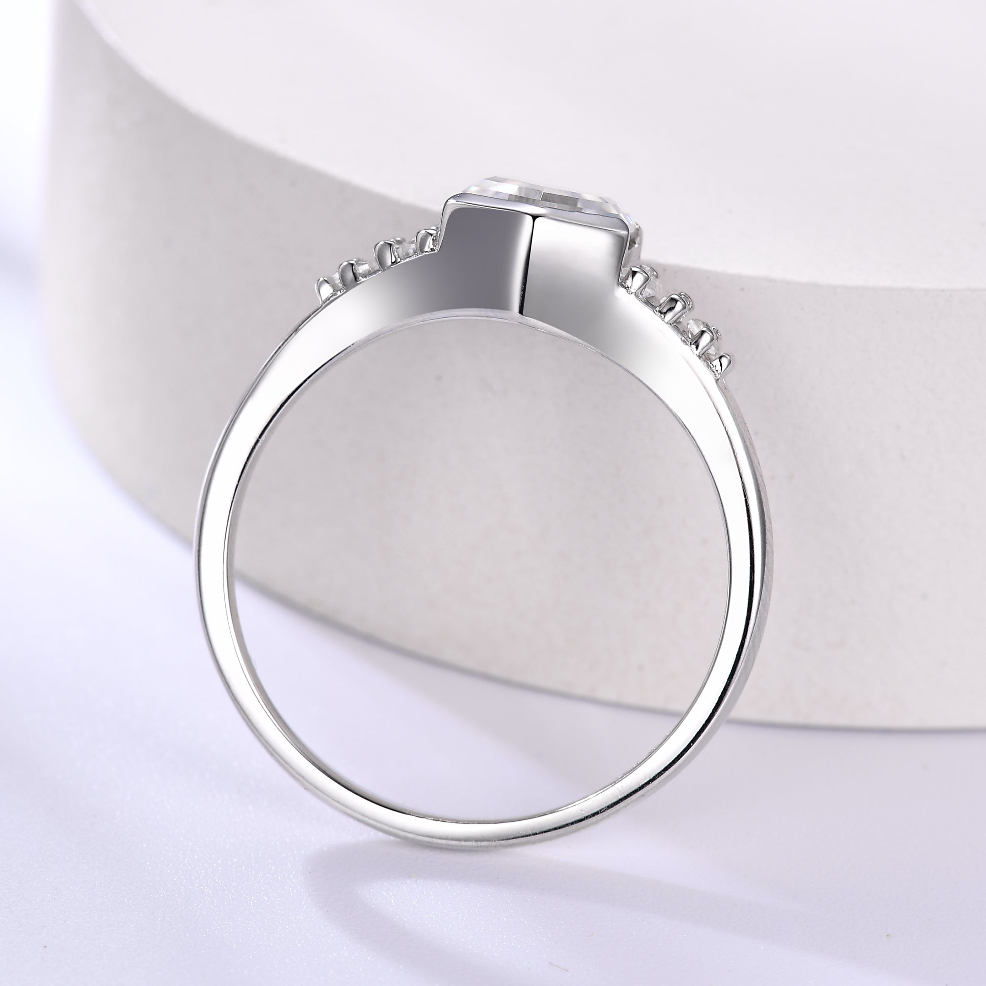 Vintage Inspired Hexagon Moissanite Engagement Ring in 14K White Gold with Unique Bezel Setting - Perfect for Proposals, Anniversaries & Special Occasions