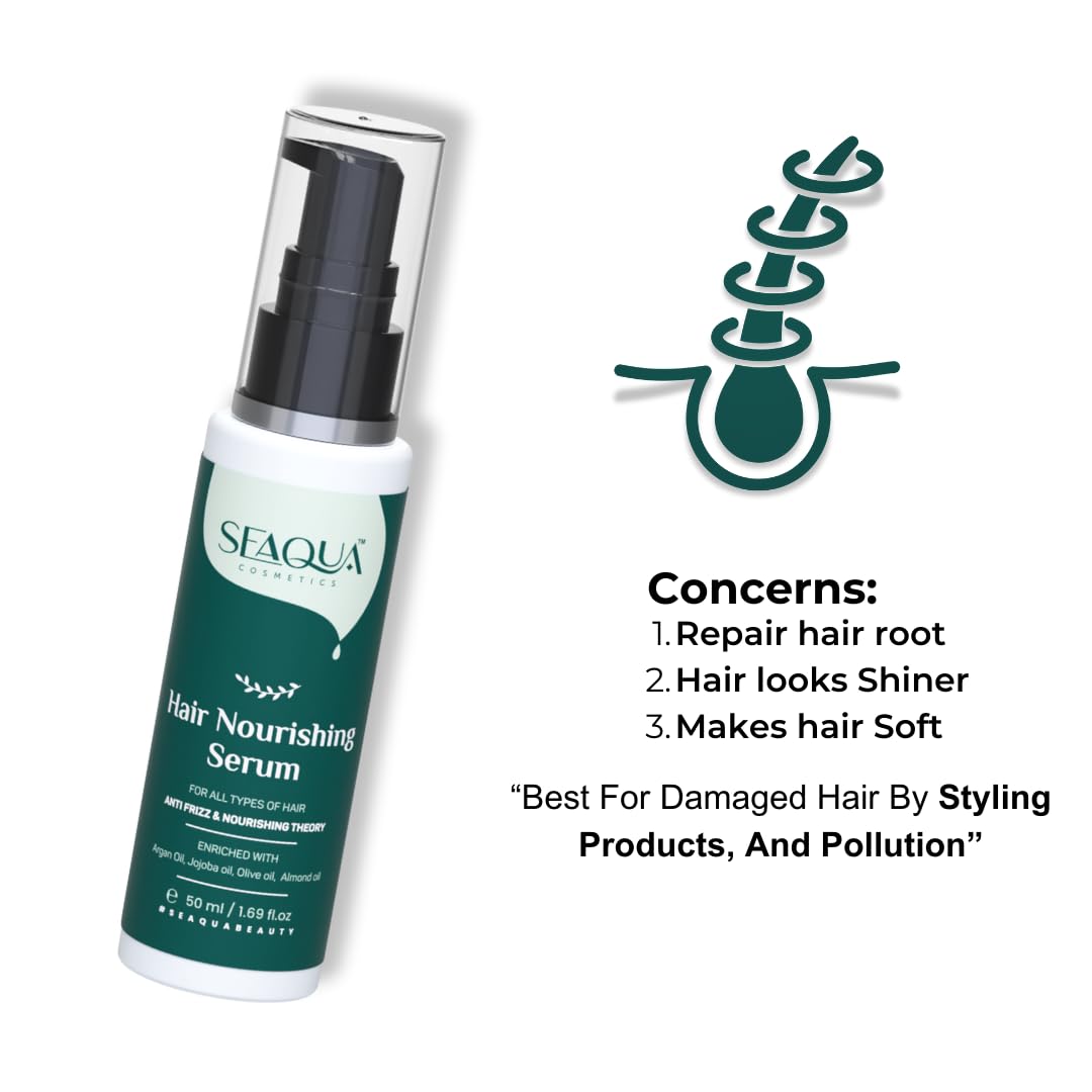 SEAQUA Hair Nourishing Serum - Sulfate & Paraben Free Hair Growth Treatment for All Hair Types (50ml) | Repair Damaged Hair & Boost Shine - Perfect for Daily Use & Styling