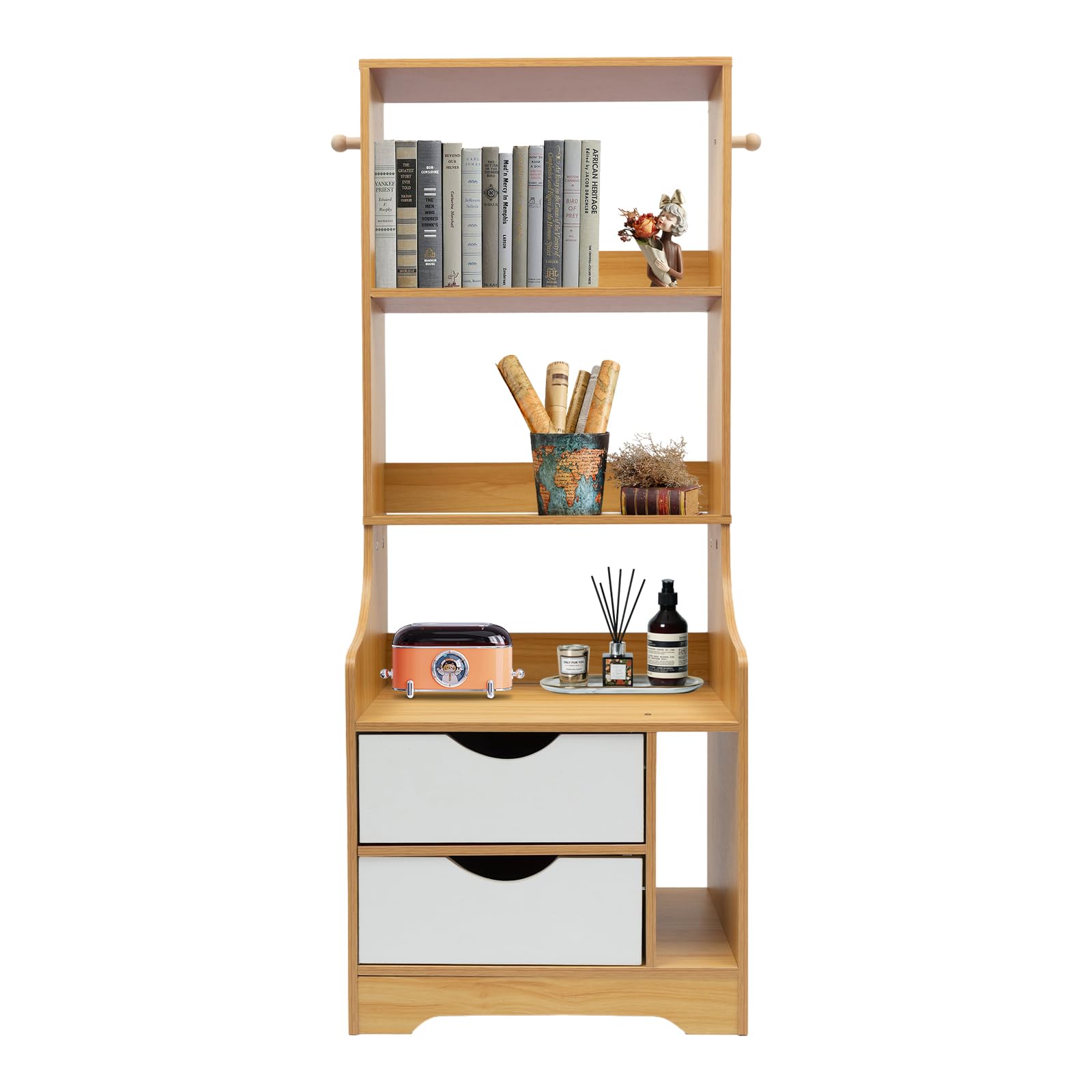 Modern Nightstand with 3 Drawers - Tall Bedside Table with Storage Shelf for Bedroom & Living Room - White and Wood Finish Night Stand - Perfect for Small Spaces, Apartments, and Dorm Rooms