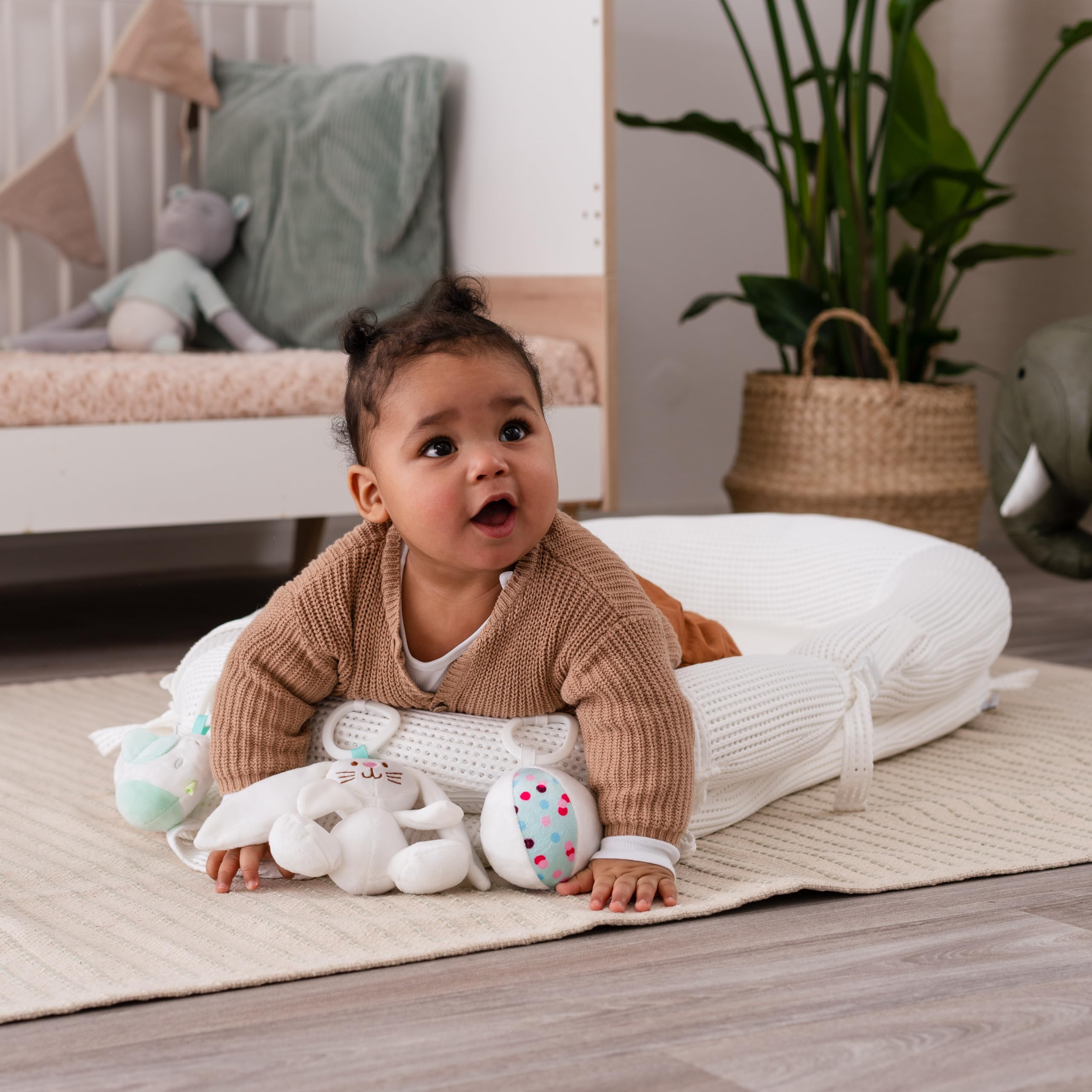 4-in-1 Baby Lounger & Tummy Time Play Mat with Sit-Up Chair - Newborn Essentials for Playtime, Napping & Learning - Perfect Baby Shower Gift & Registry Must-Have