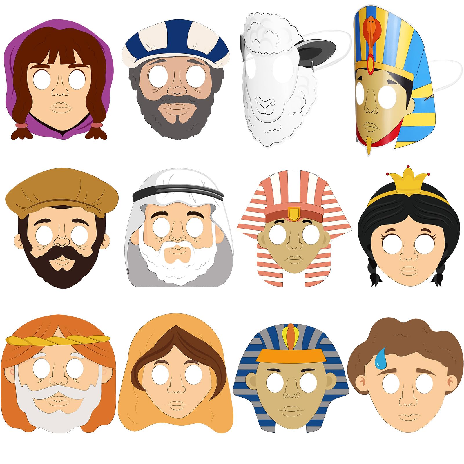 12 Pcs Passover Decorations Set - Character Masks, Seder Props, Egypt Role Play Costumes for Kids | Christian Easter Party Favors, Pesach Gifts & Religious Pilgrim Photo Props for Holiday Celebrations