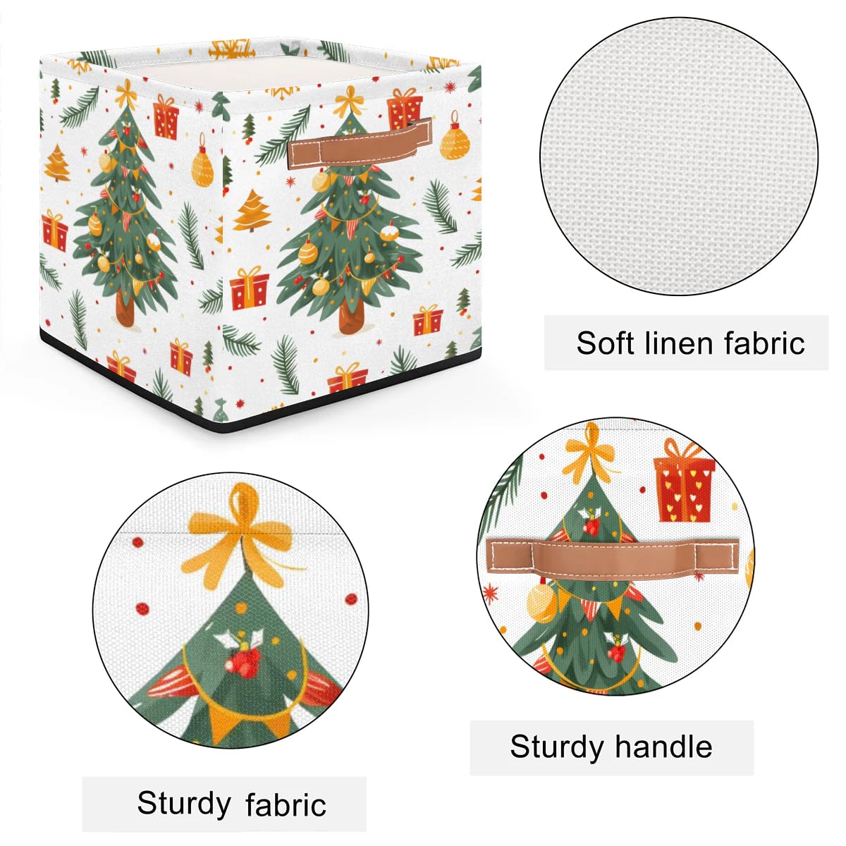 Collapsible Fabric Cube Storage Bins with Handles - Christmas Tree Pattern Organizer Baskets for Shelves, Toys, Towels & Closet Organization | Perfect for Holiday Decor Storage, Kids' Room & Bedroom Organization