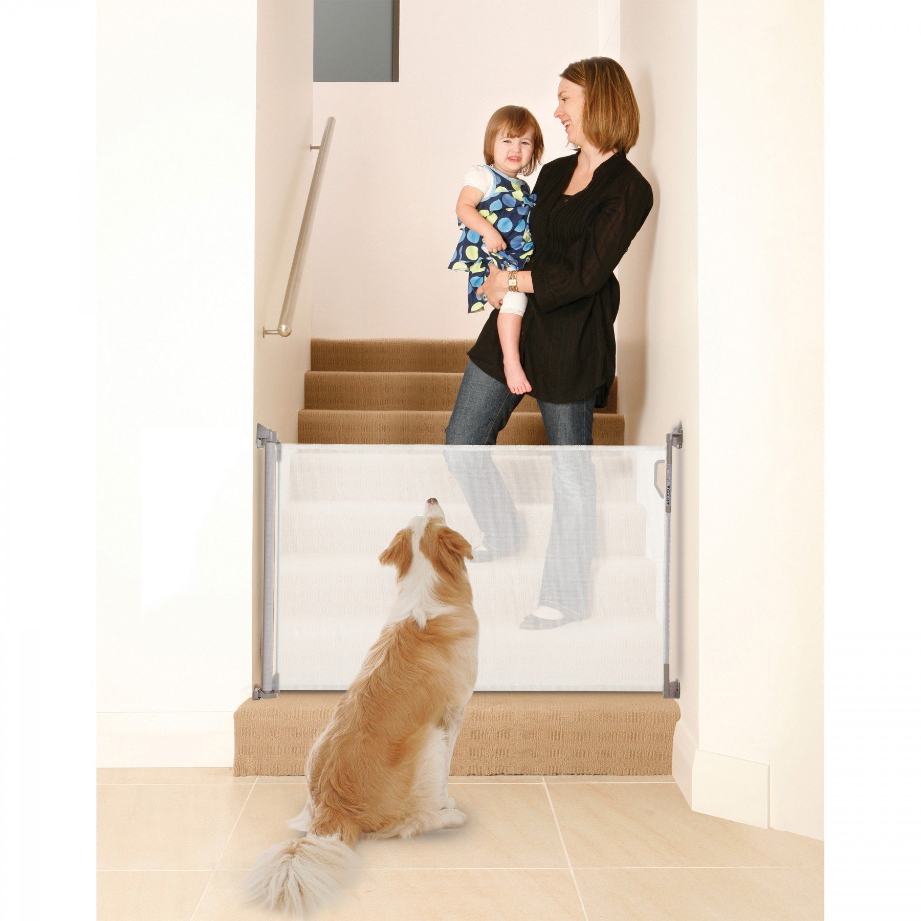 Dreambaby Stork Retractable Baby Safety Gate - White | Extra Wide Adjustable Child Proof Barrier for Doorways, Hallways & Stairs | Perfect for Homes with Toddlers & Pets