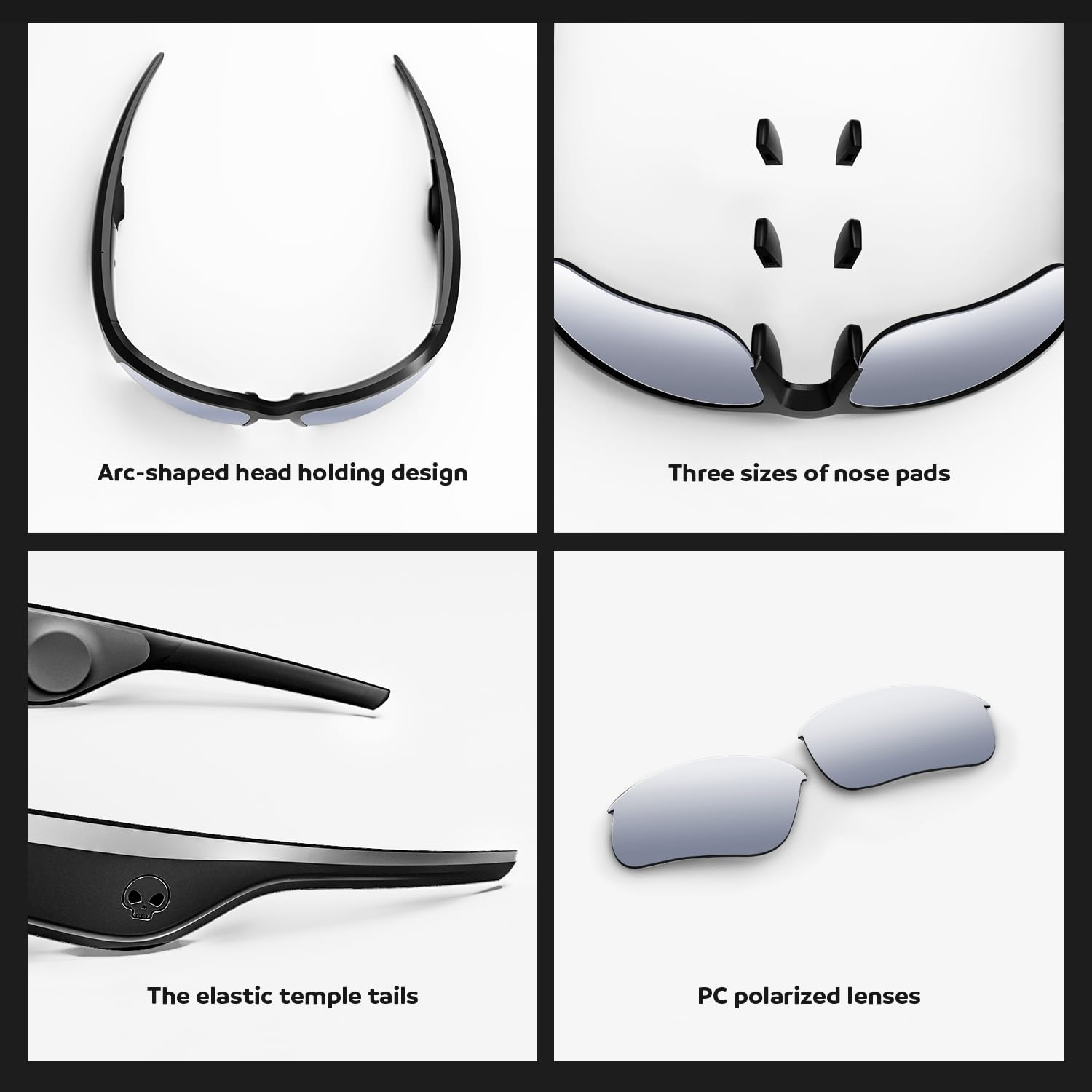 VOCALSKULL Sports Audio Sunglasses - Bluetooth Smart Glasses with Polarized Lenses & Bone Conduction Technology for Cycling, Running, Outdoor Activities (Men & Women, Black) - Perfect for Workouts, Commuting & Travel