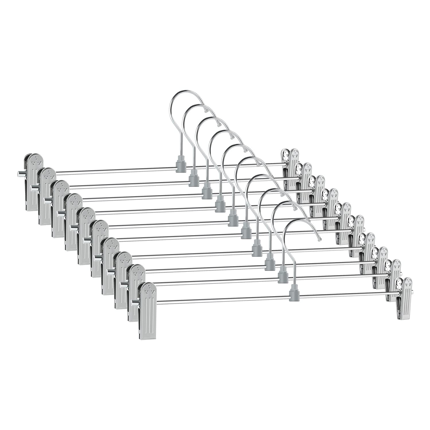 GoodtoU 10-Pack Adjustable Metal Pants Hangers with Clips - Strong Skirt & Jeans Hangers for Closet Organization, Space Saving Wardrobe Storage (Ideal for Travel, Laundry & Retail Display)