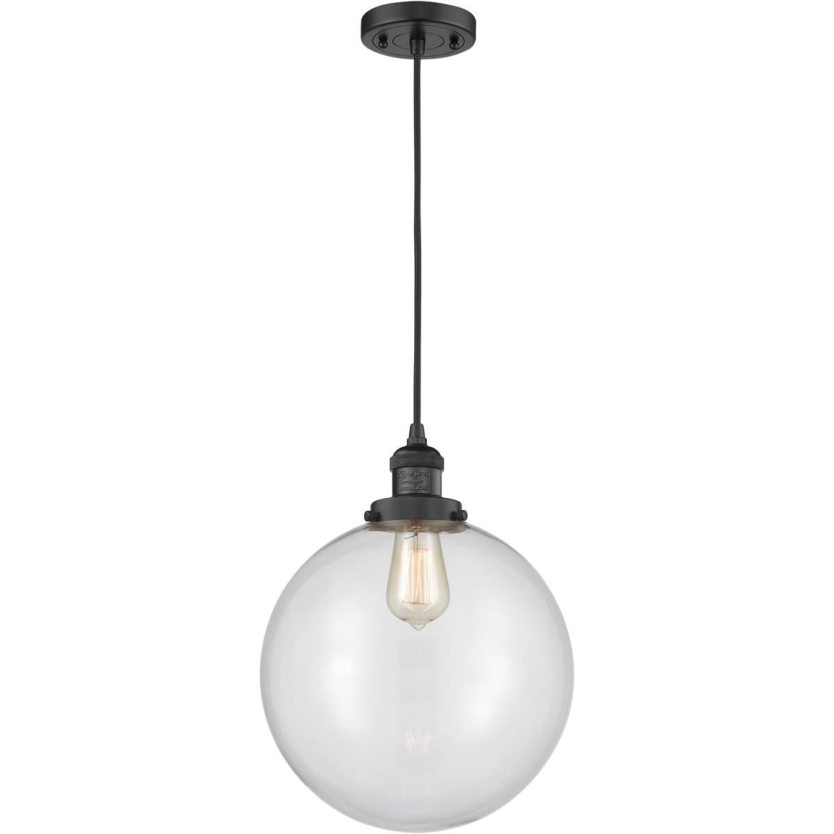 201C-BK-G202-12 LED Bare Bulb Cord Set with Matte Black Finish - Vintage Edison Light Bulb for Home Decor, Cafe Lighting, and Industrial Style Interiors