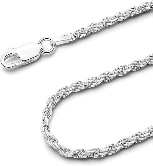925 Sterling Silver Diamond Cut Rope Chain Necklace for Men - 5MM, 6MM, 7.5MM, 8.5MM Thickness - Italian Made Mens Jewelry | Perfect for Gifts, Weddings & Everyday Wear